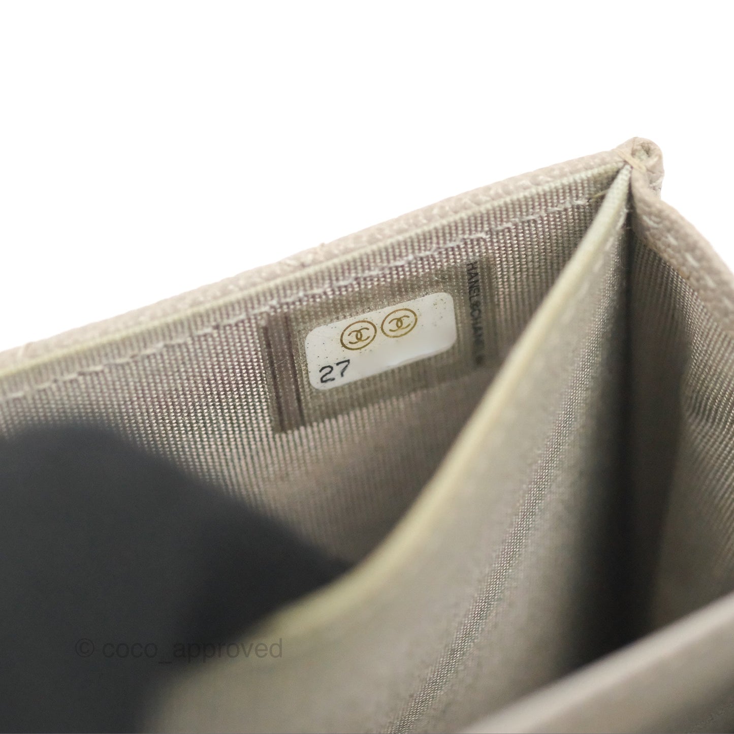 Chanel Quilted Boy Flap Card Holder Taupe Grey Caviar Aged Gold Hardware
