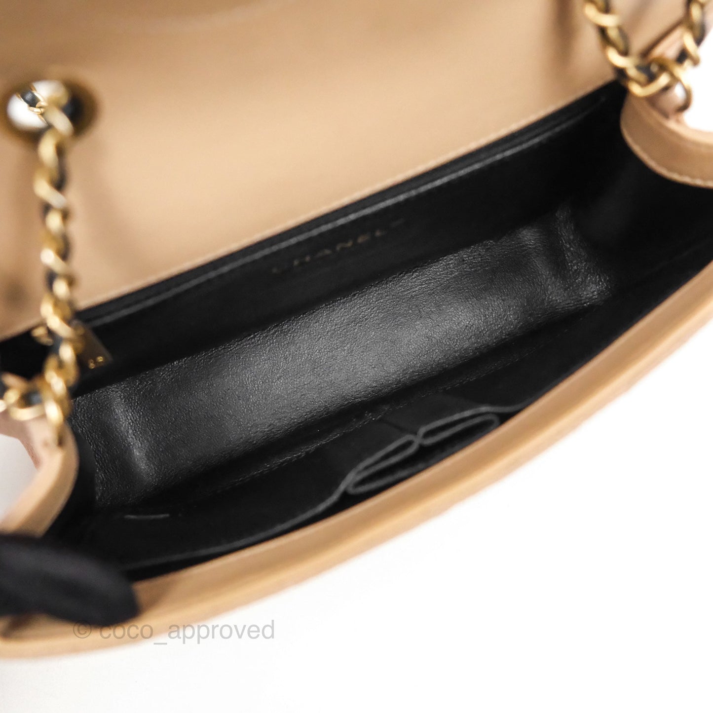 Chanel Small CC Filigree Flap Quilted Beige Black Caviar