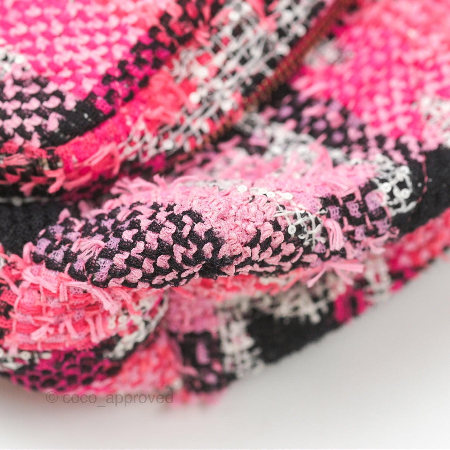 Chanel Coco Beach 2way Crossbody Bag / Foldable Tote Pink Black Grid Tweed