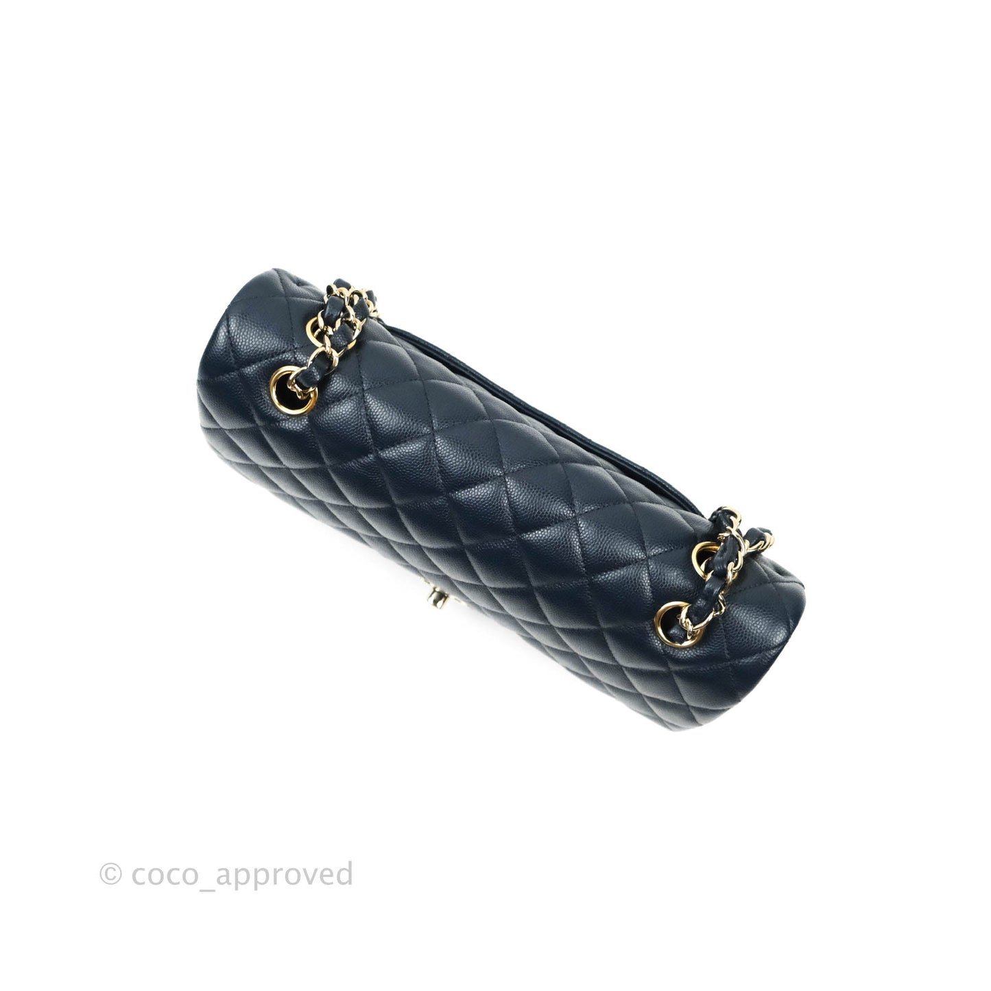 Chanel Quilted M/L Medium Double Flap Navy Caviar Gold Hardware