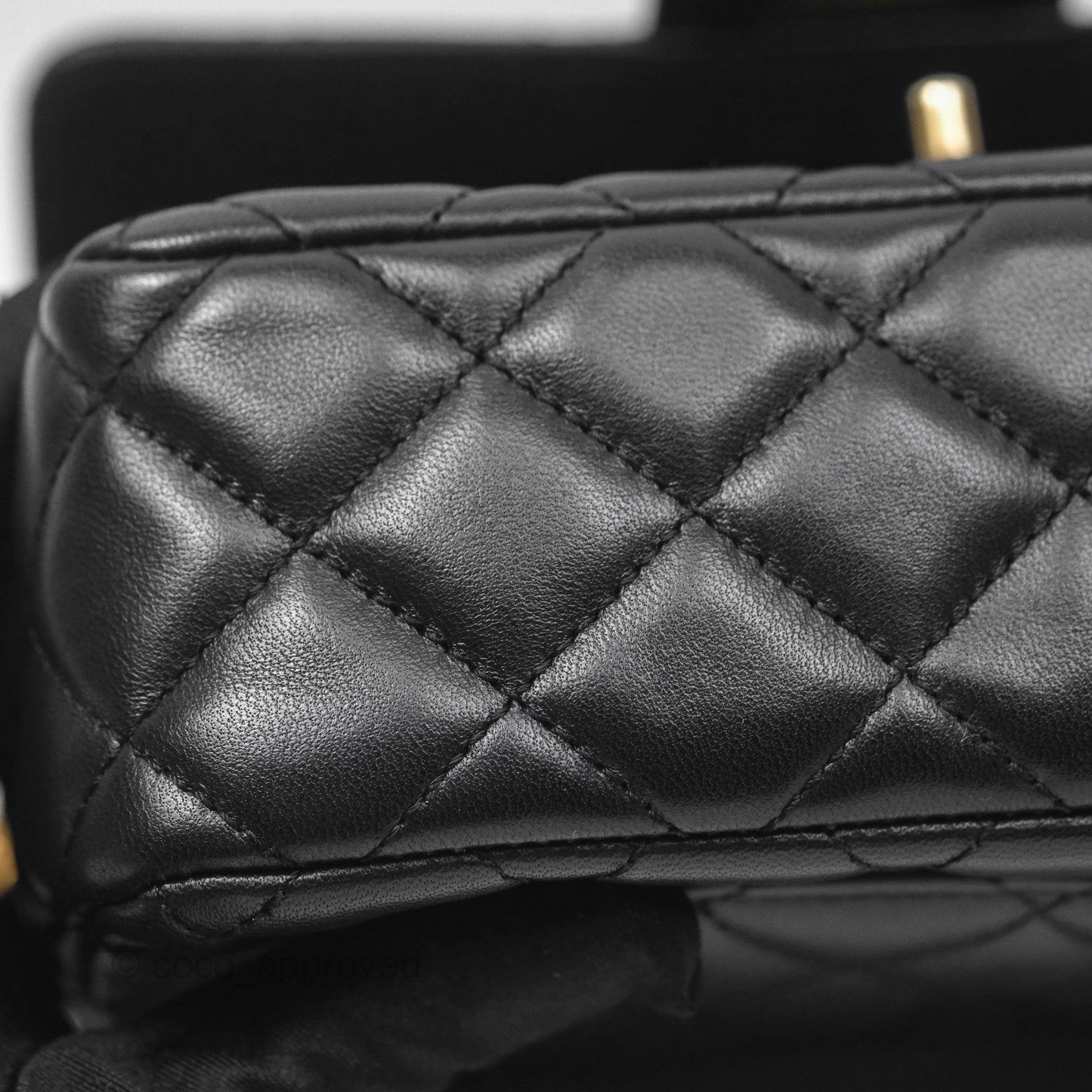 Chanel Flap Bag with Logo Enamel Chain Black Lambskin 22B