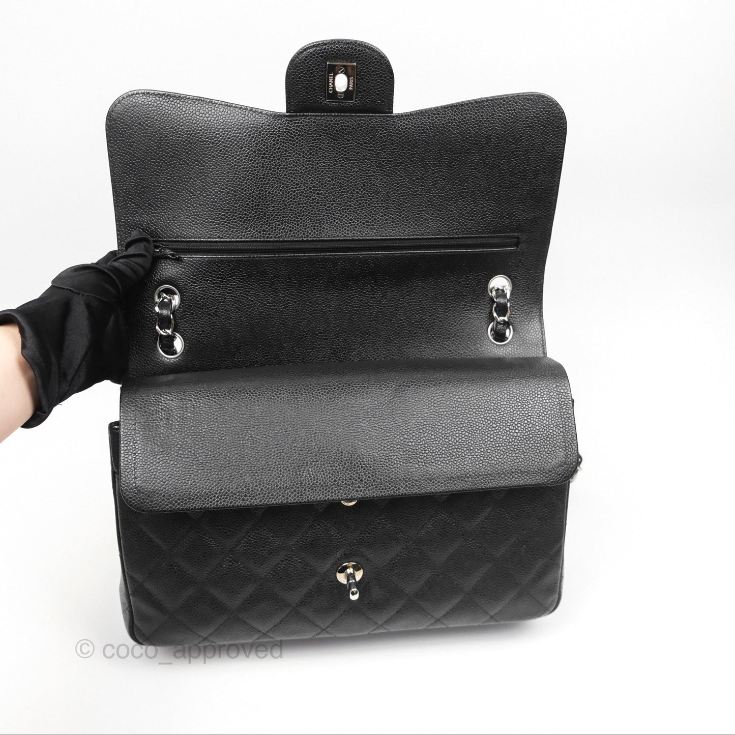 Chanel Jumbo Double Flap Black Caviar Silver Hardware⁣⁣