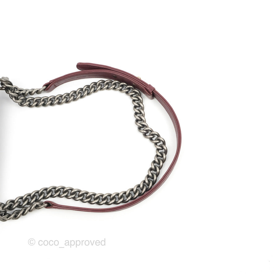 Chanel Small Boy Burgundy Velvet Ruthenium Hardware