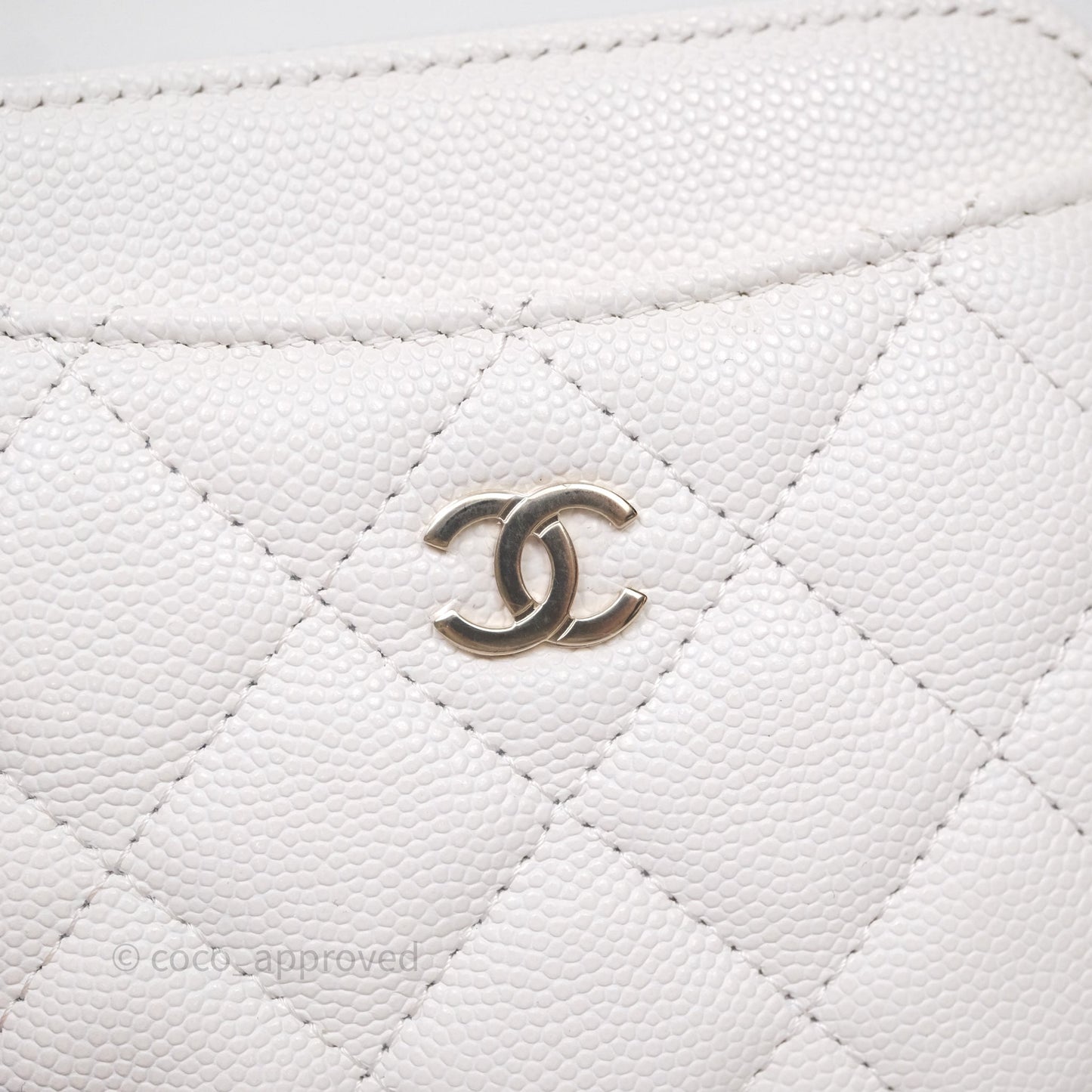 Chanel Quilted Classic Zip Card Holder Wallet White Caviar Gold Hardware