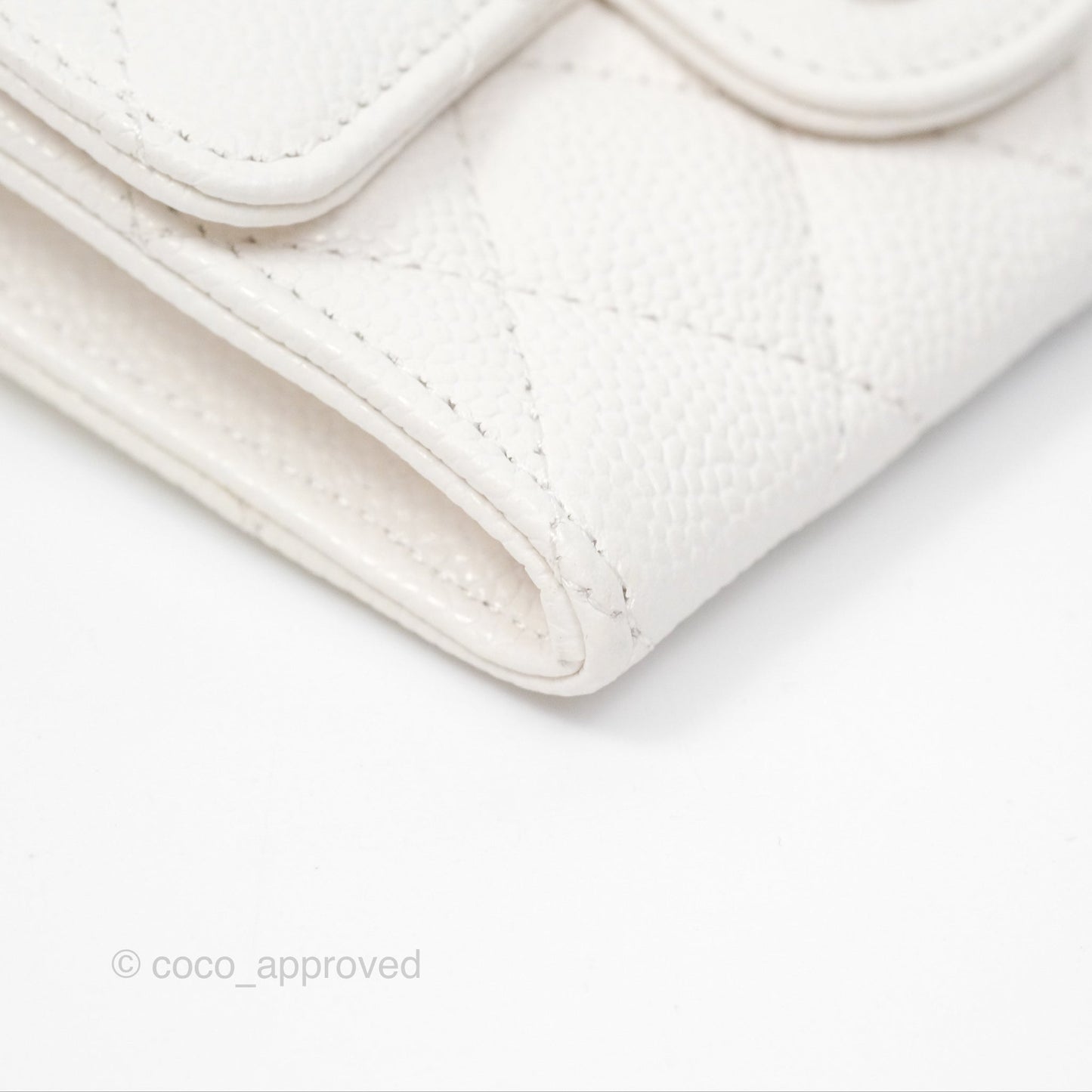 Chanel Quilted Flap Card Holder White Caviar Silver Hardware