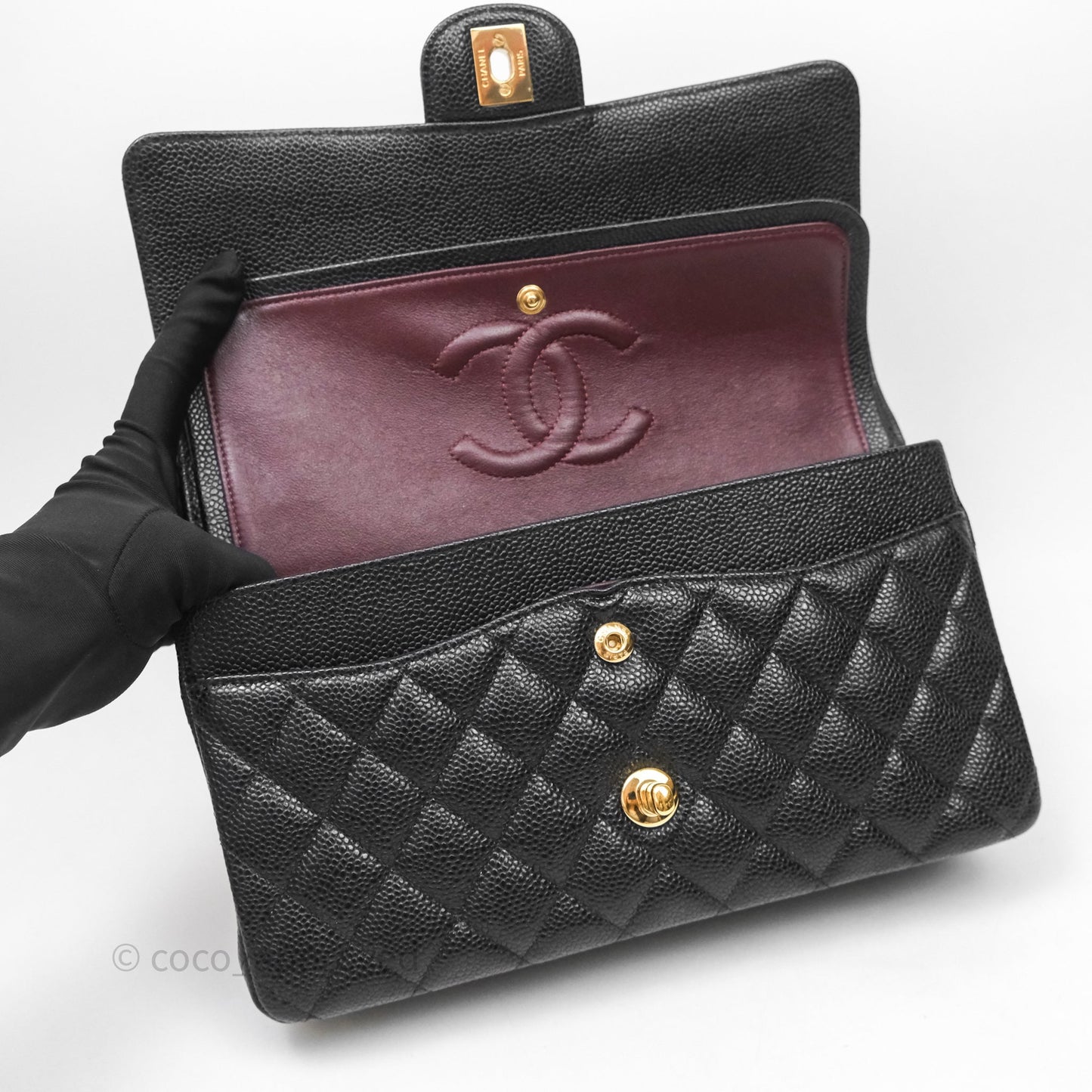 Chanel Classic M/L Medium Flap Quilted Black Caviar Gold Hardware