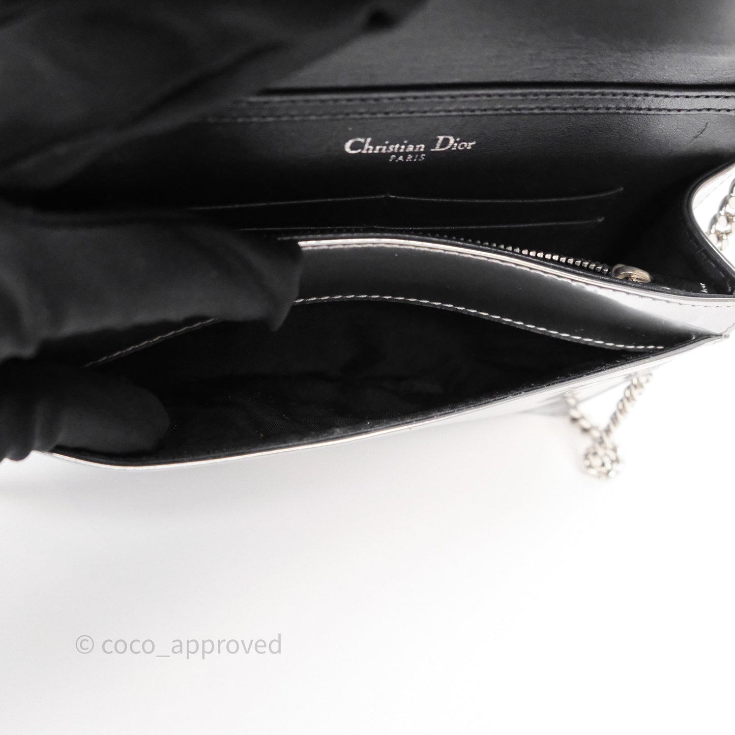 Christian Dior Diorama Wallet on Chain Metallic Silver