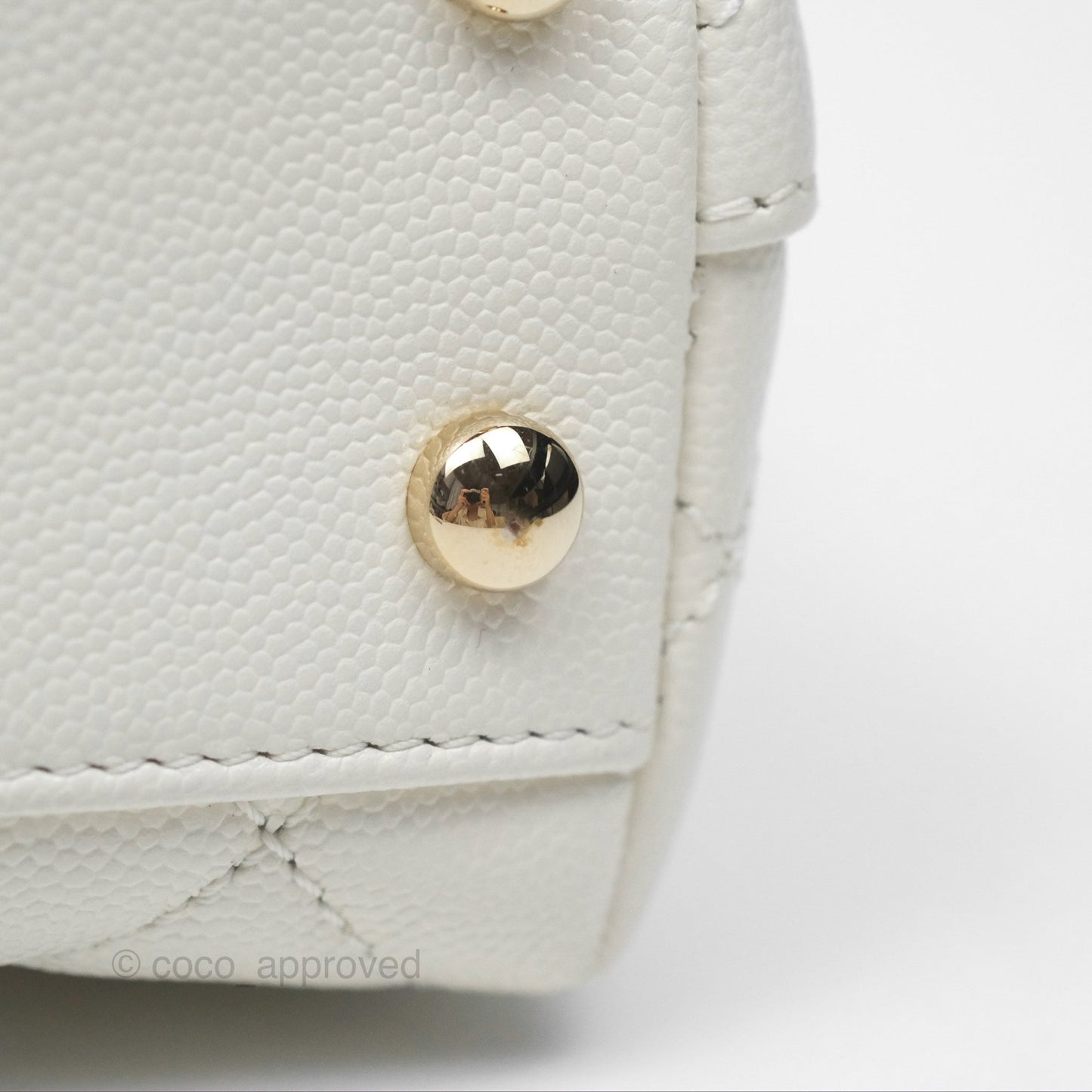 Chanel Mini Coco Handle White Caviar Gold Hardware