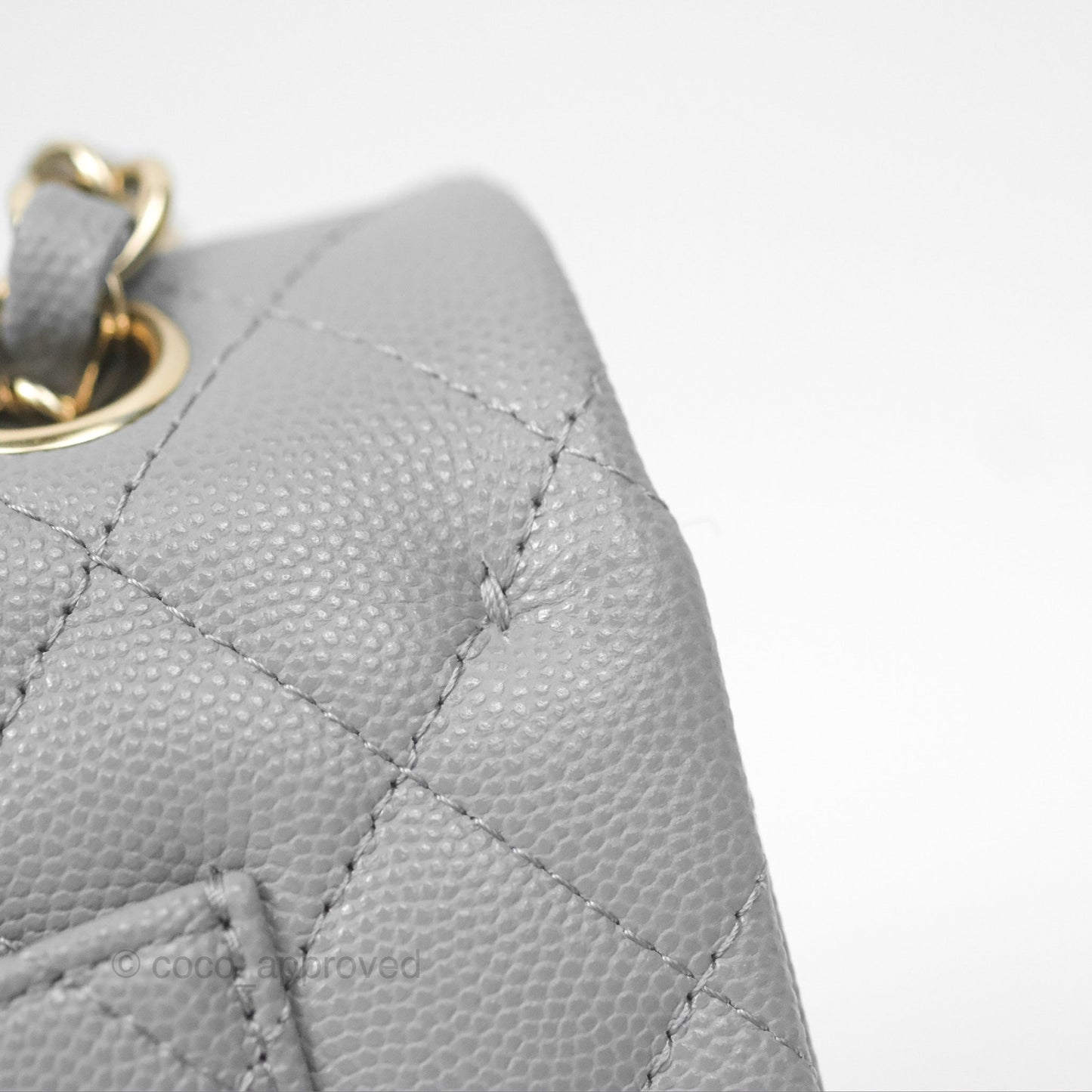 Chanel Small Classic Quilted Flap Grey Caviar Gold Hardware