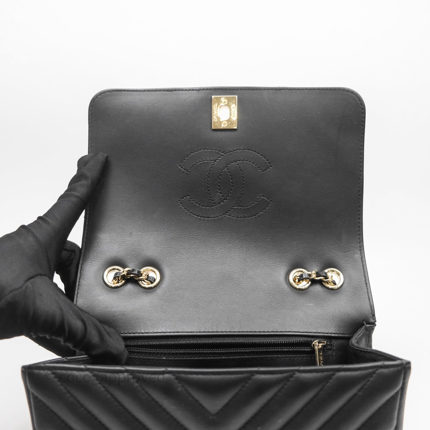 Chanel Black Lambskin Chevron Quilted Statement Flap Bag Light Gold Hardware
