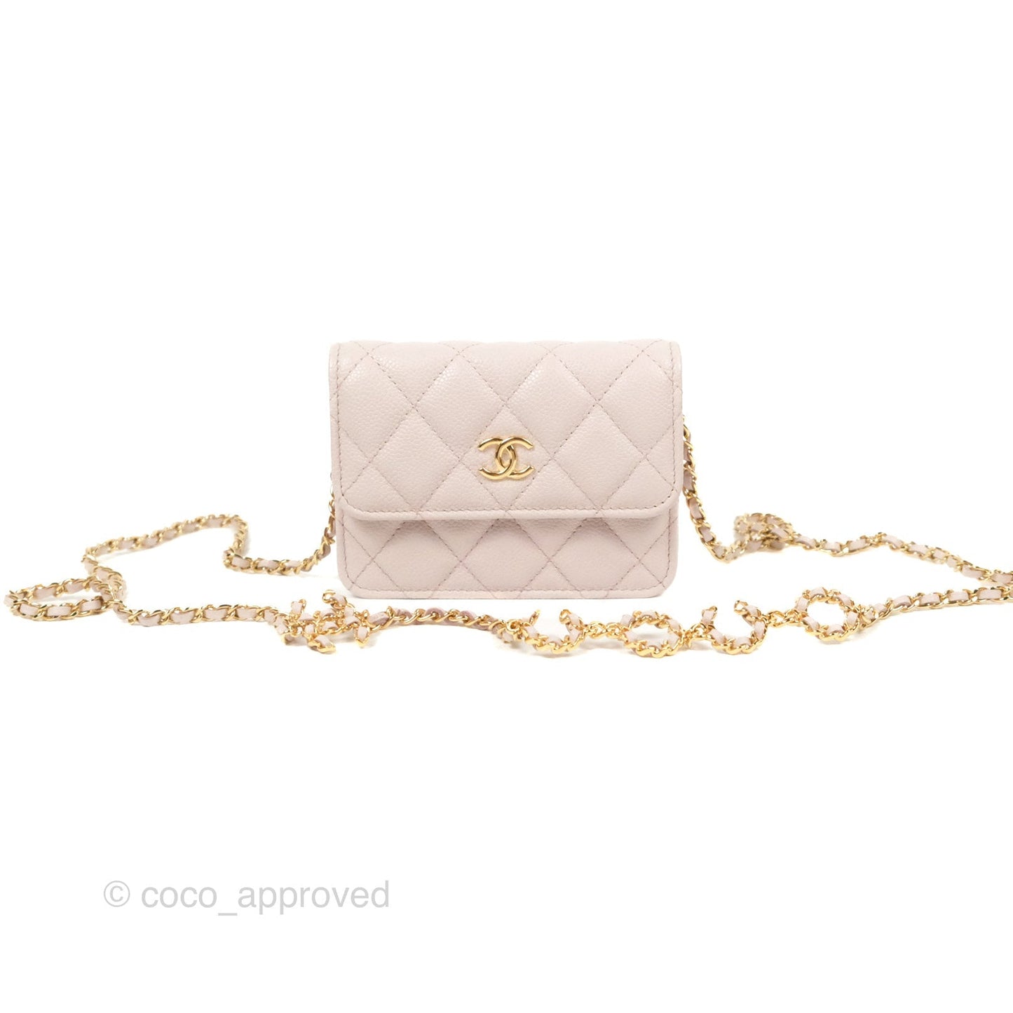 Chanel Miss Coco Clutch With Chain Quilted Lilac Pink Caviar Gold Hardware