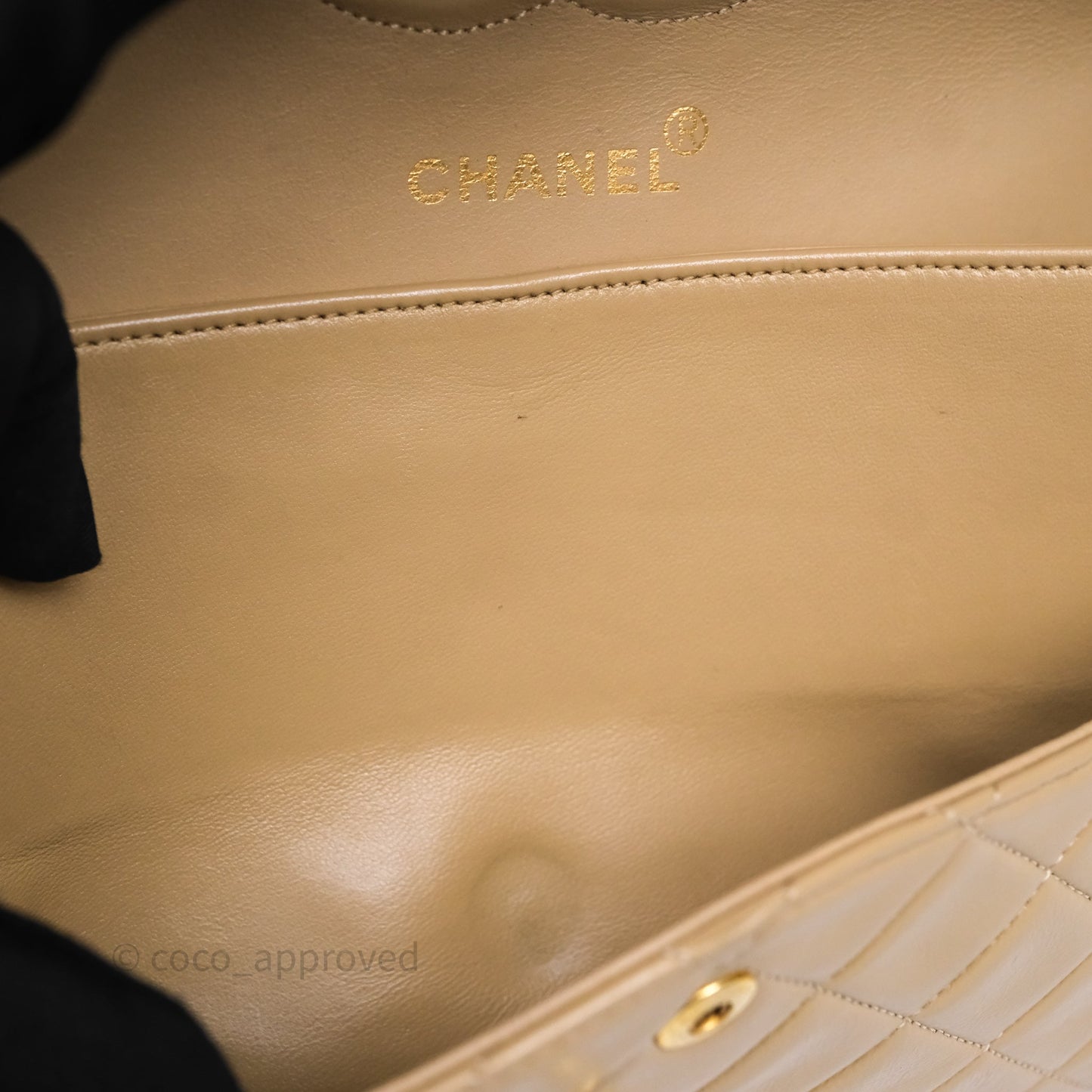 Chanel Vintage Medium Classic Flap Beige Lambskin 24K Gold Hardware