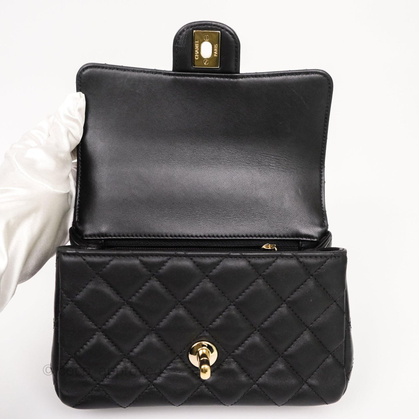 Chanel Crystals Top Handle Mini Rectangular Flap Bag Black Lambskin Gold Hardware 23A