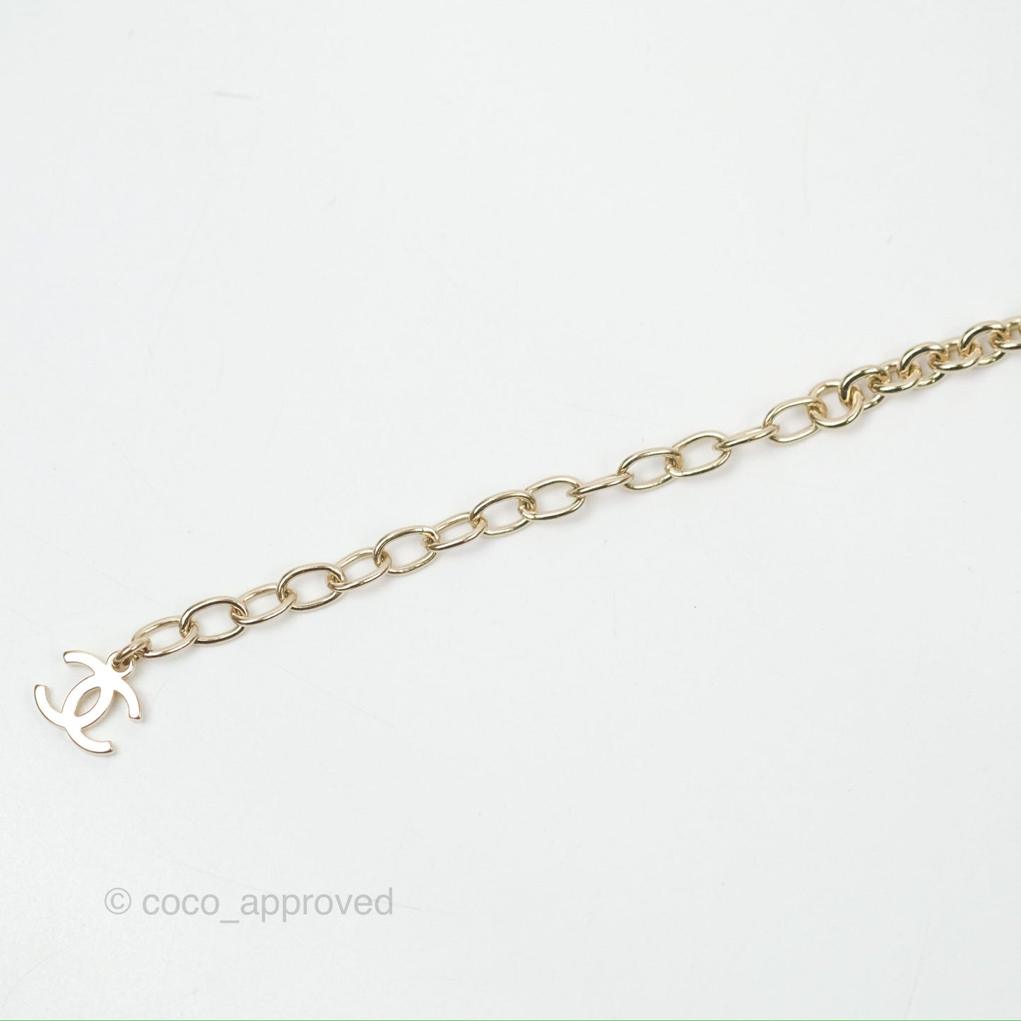 Chanel Crystal CC No.5 Pearl Necklace Gold Tone 21S