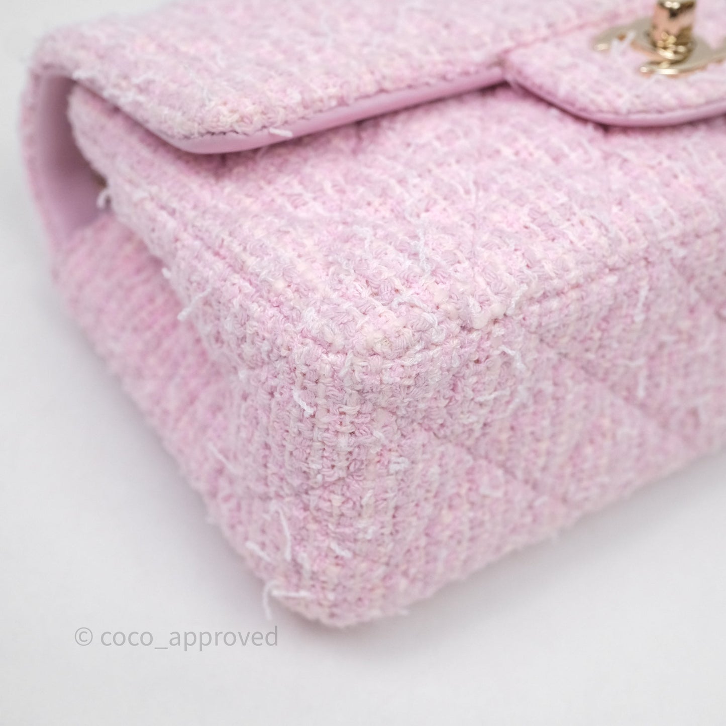 Chanel Classic Mini Rectangular Flap Pink Tweed Gold Hardware