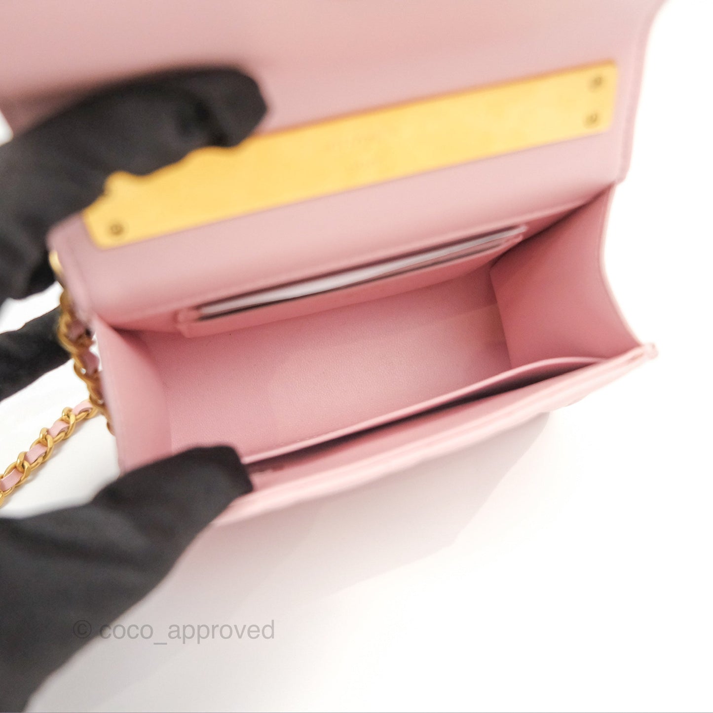 Chanel Enamel Top Handle Clutch with Chain Pink Lambskin Aged Gold Hardware 22B