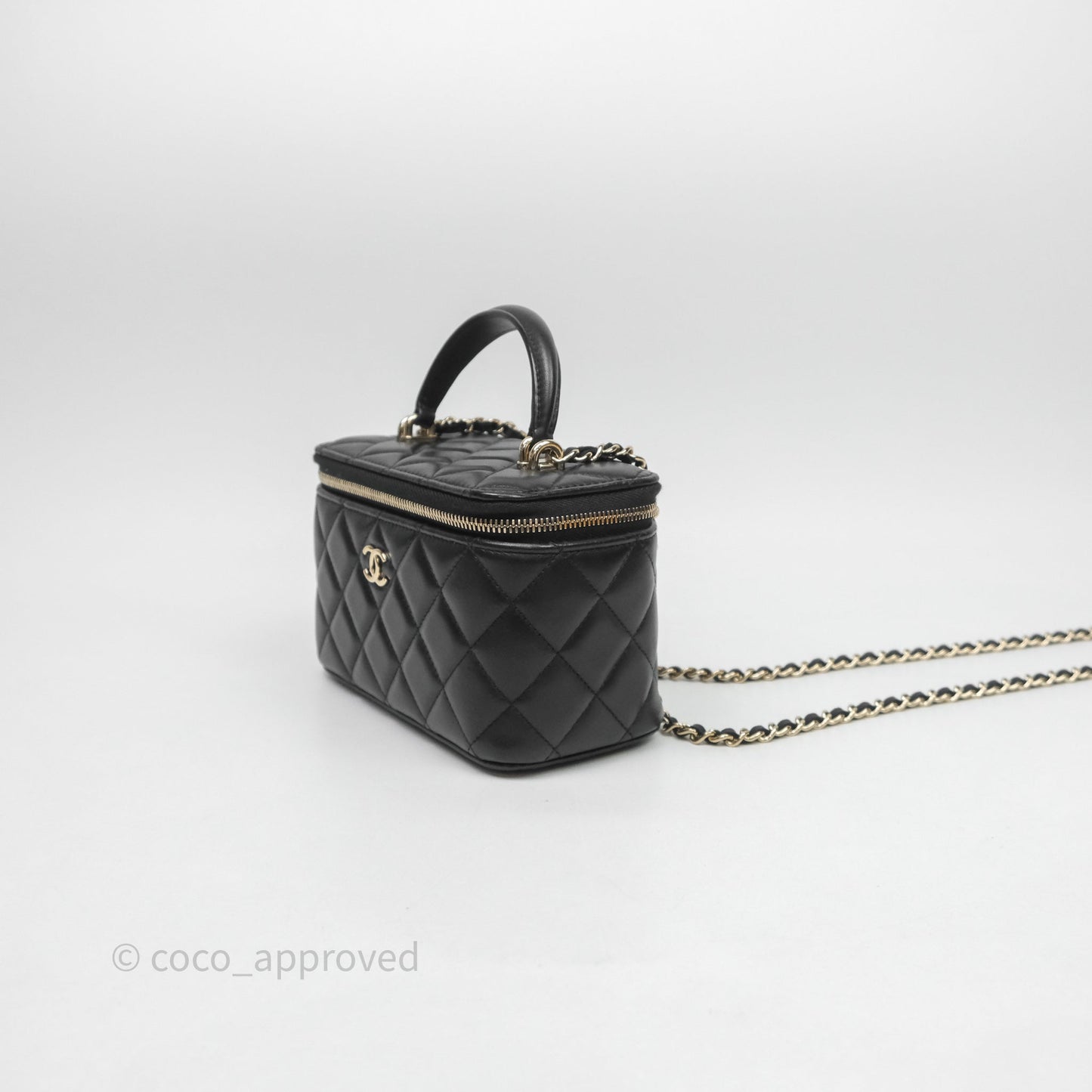Chanel Vanity Rectangular Top Handle Black Lambskin Light Gold Hardware