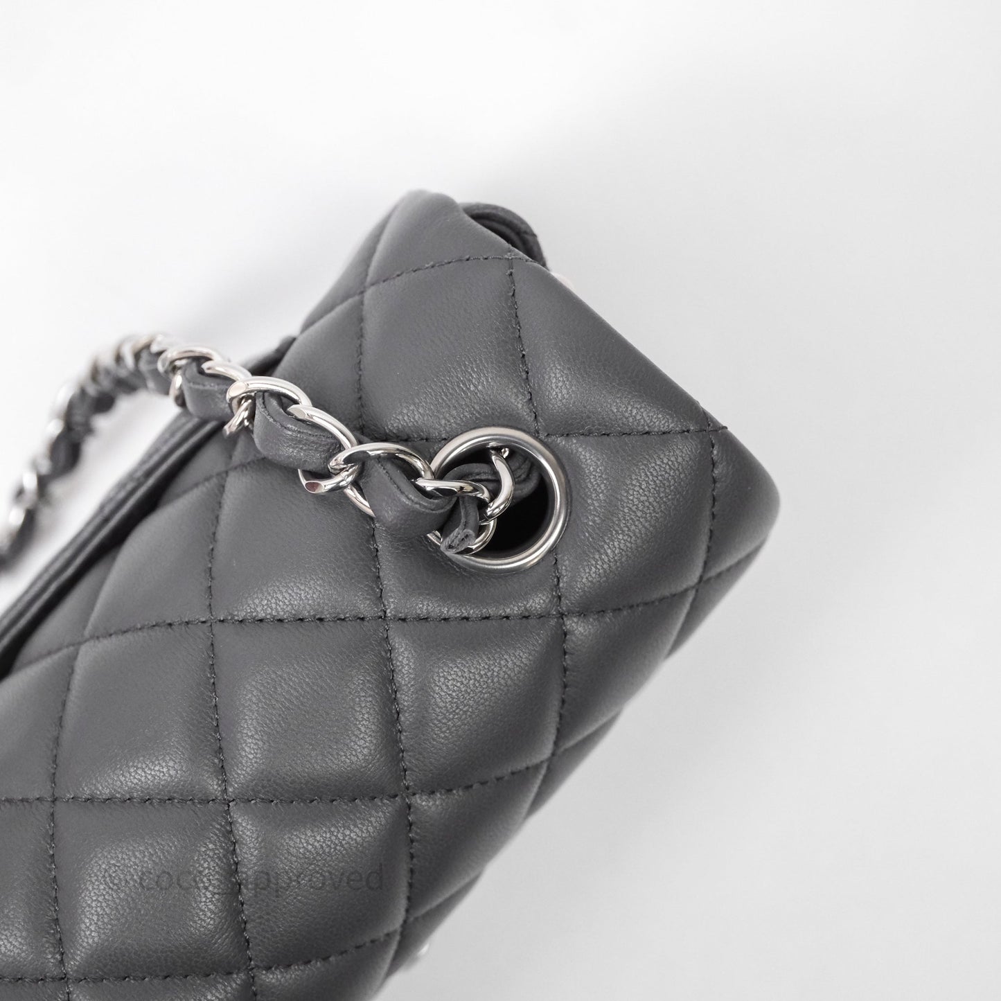 Chanel Quilted Mini Rectangular Dark Grey Lambskin Silver Hardware