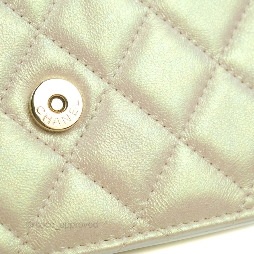Chanel Quilted Mini Wallet on Chain WOC Iridescent Ivory Gold Hardware 20B