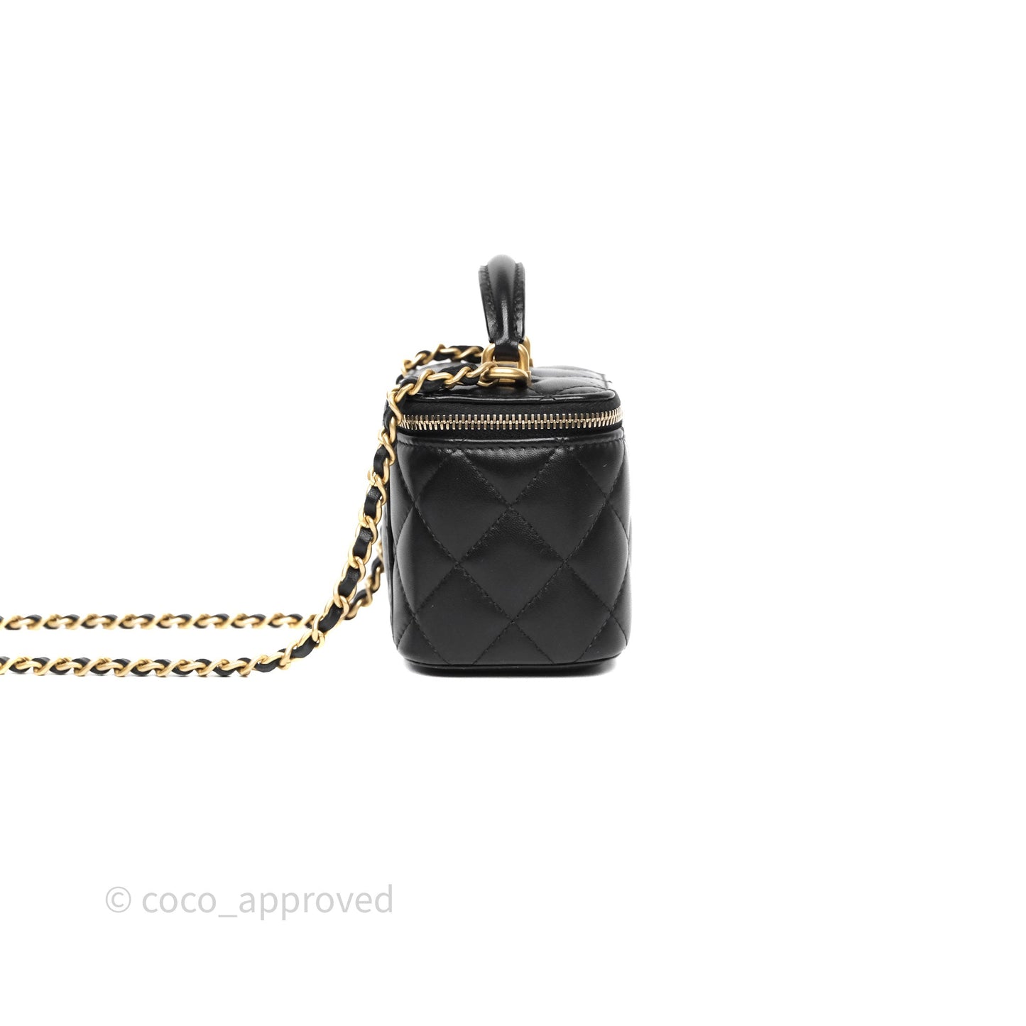 Chanel Mini Top Handle Vanity With Chain Black Lambskin Aged Gold Hardware