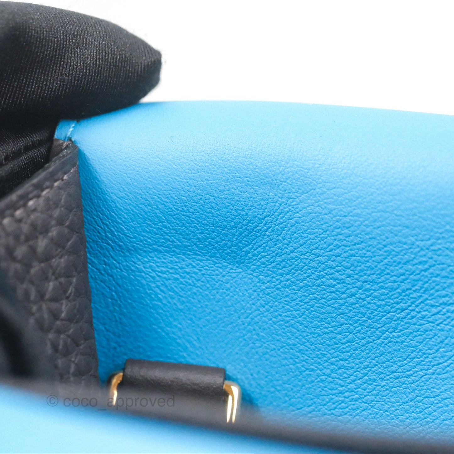 Hermès Halzan 25 Macassar 3S/ Bleu Zanzibar B3 Clemence Gold Hardware