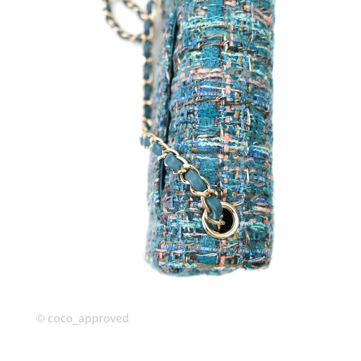 Chanel Quilted Mini Rectangular Turquoise Tweed Gold Hardware