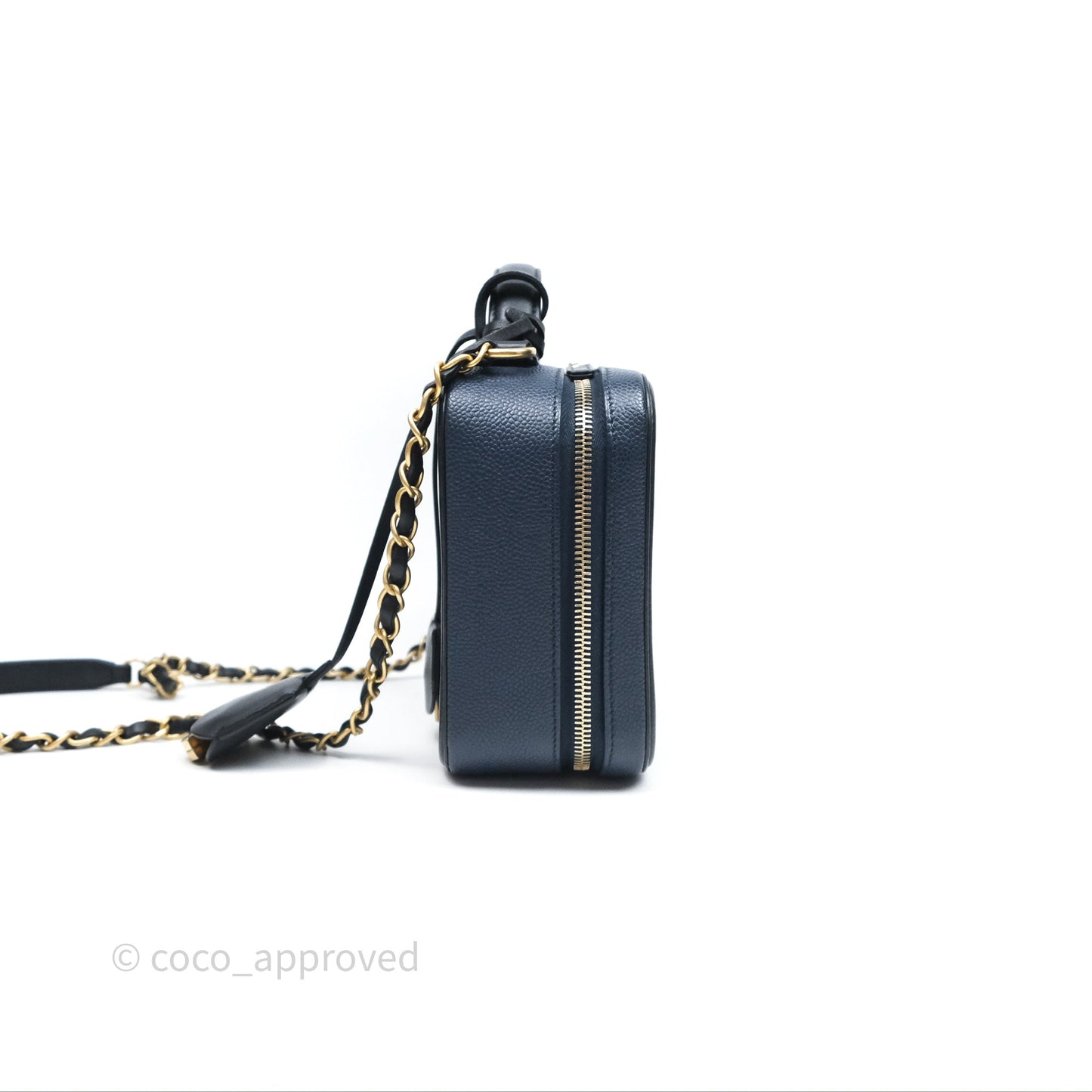 Chanel Quilted Medium CC Filigree Vanity Case Dark Navy Caviar Gold Hardware