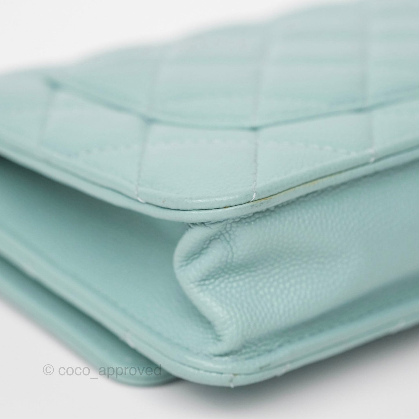 Chanel Quilted Classic Wallet On Chain WOC Tiffany Blue Caviar Gold Hardware