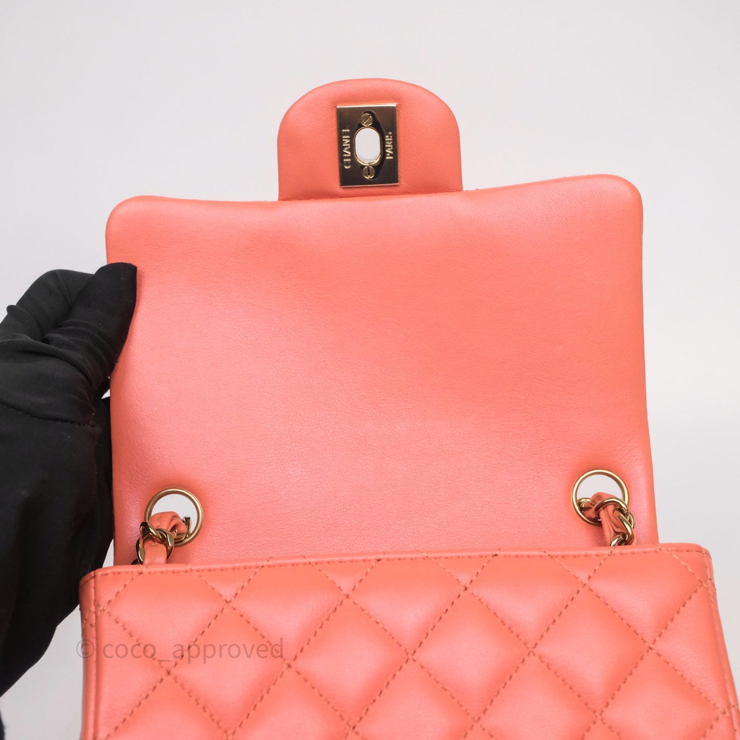 Chanel Mini Square Flap Quilted Pink Lambskin Gold Hardware