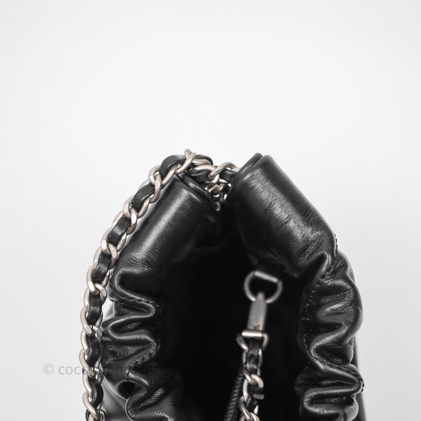 Chanel 22 Mini Bag Black Shiny Crumpled Calfskin Matte Silver Hardware