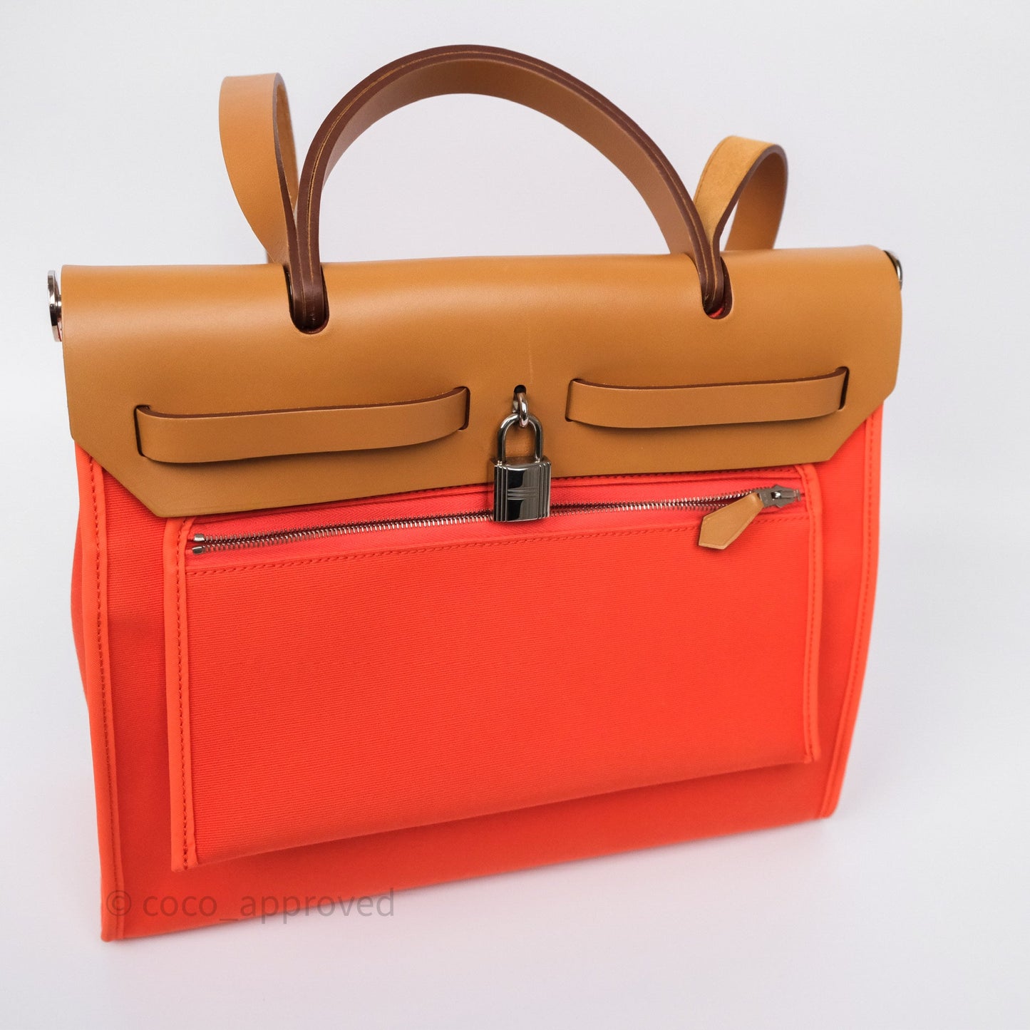 Hermès Herbag Zip 31 Capucine 9T / Fauve 34 Canvas Palladium Hardware
