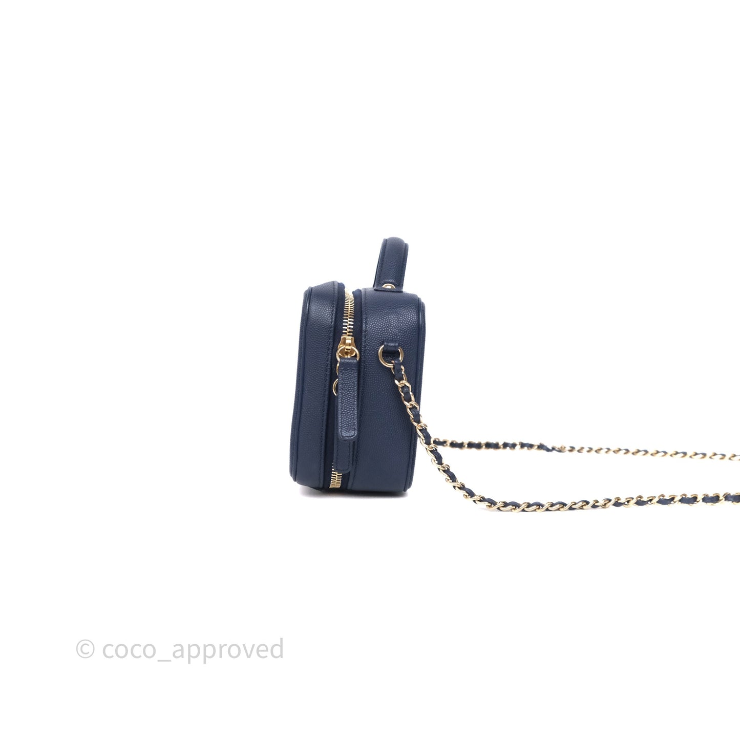 Chanel Quilted Small CC Filigree Vanity Case Navy Caviar Gold Hardware