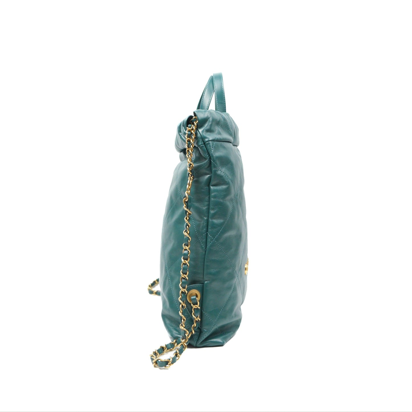 Chanel 22 Small Quilted Backpack Green Shiny Calfskin
