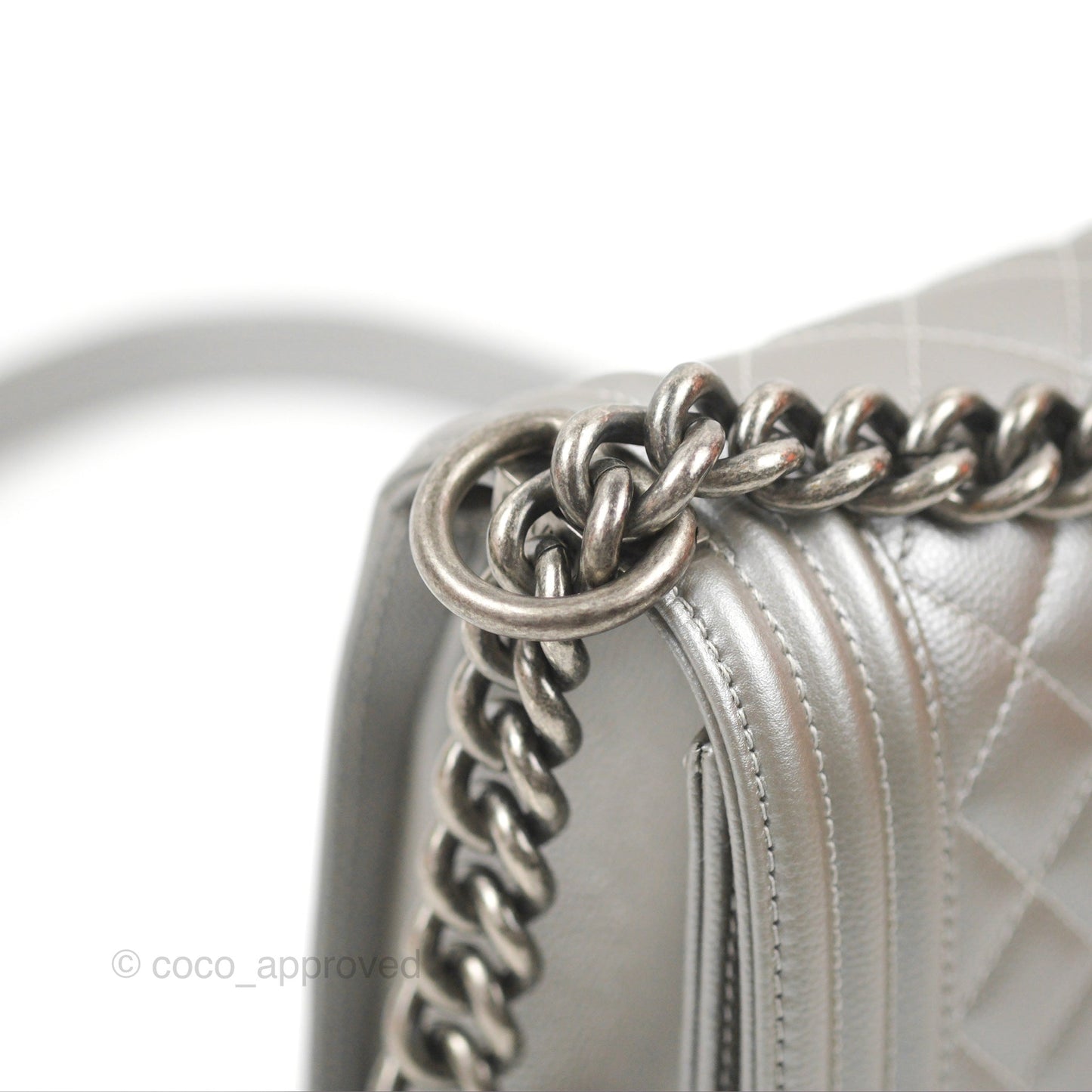 Chanel Quilted Medium Boy Silver Caviar Ruthenium Hardware