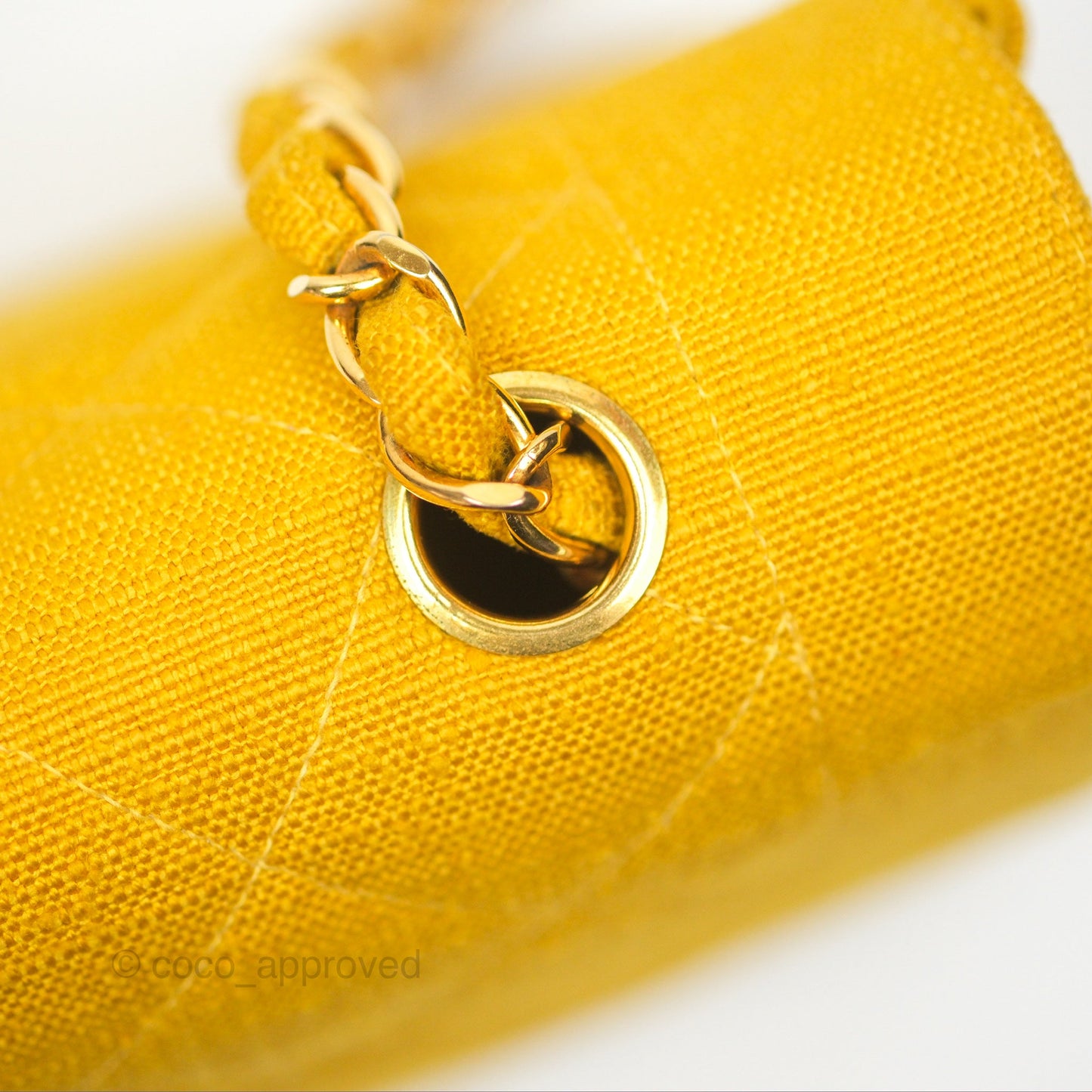 Chanel Vintage Small Classic Diana Flap Bag Yellow Linen Fabric 24K Gold Hardware