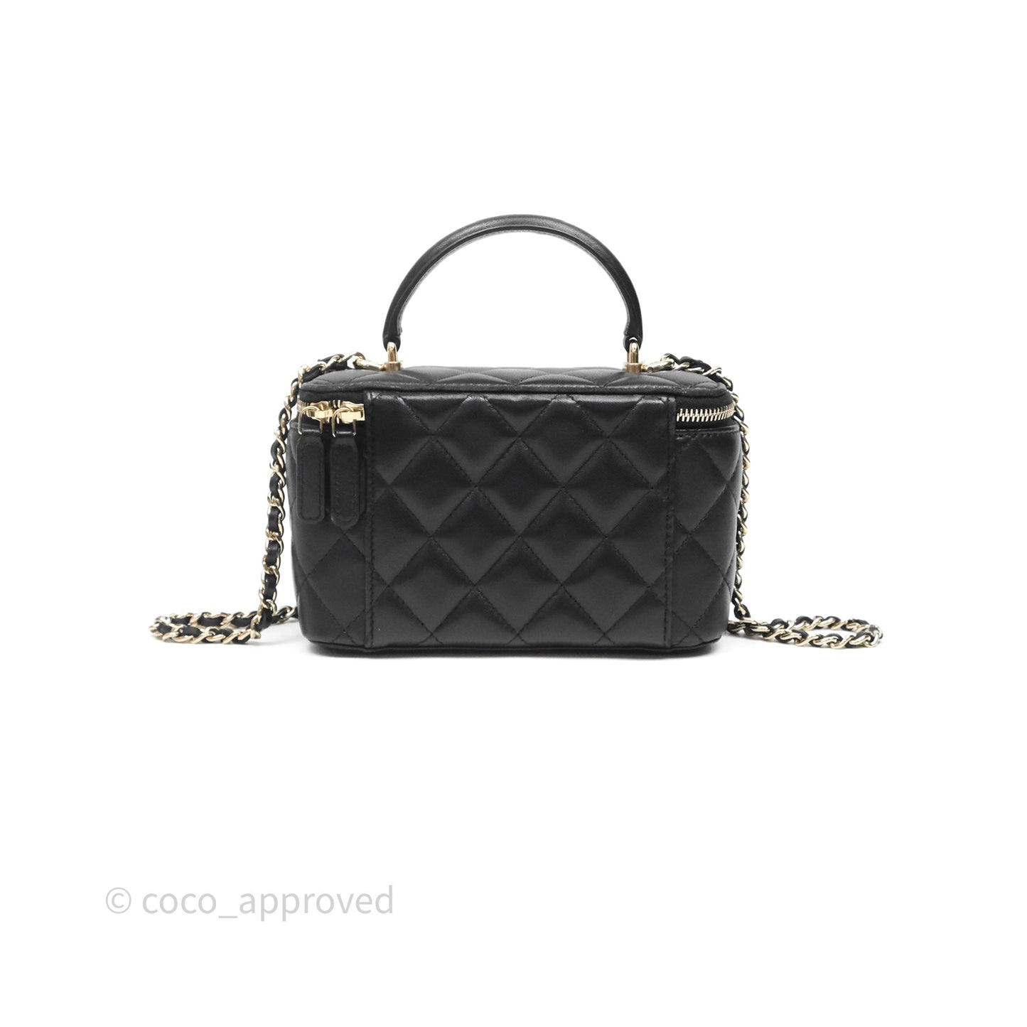 Chanel Classic Vanity Rectangular Top Handle With Chain Black Lambskin Gold Hardware