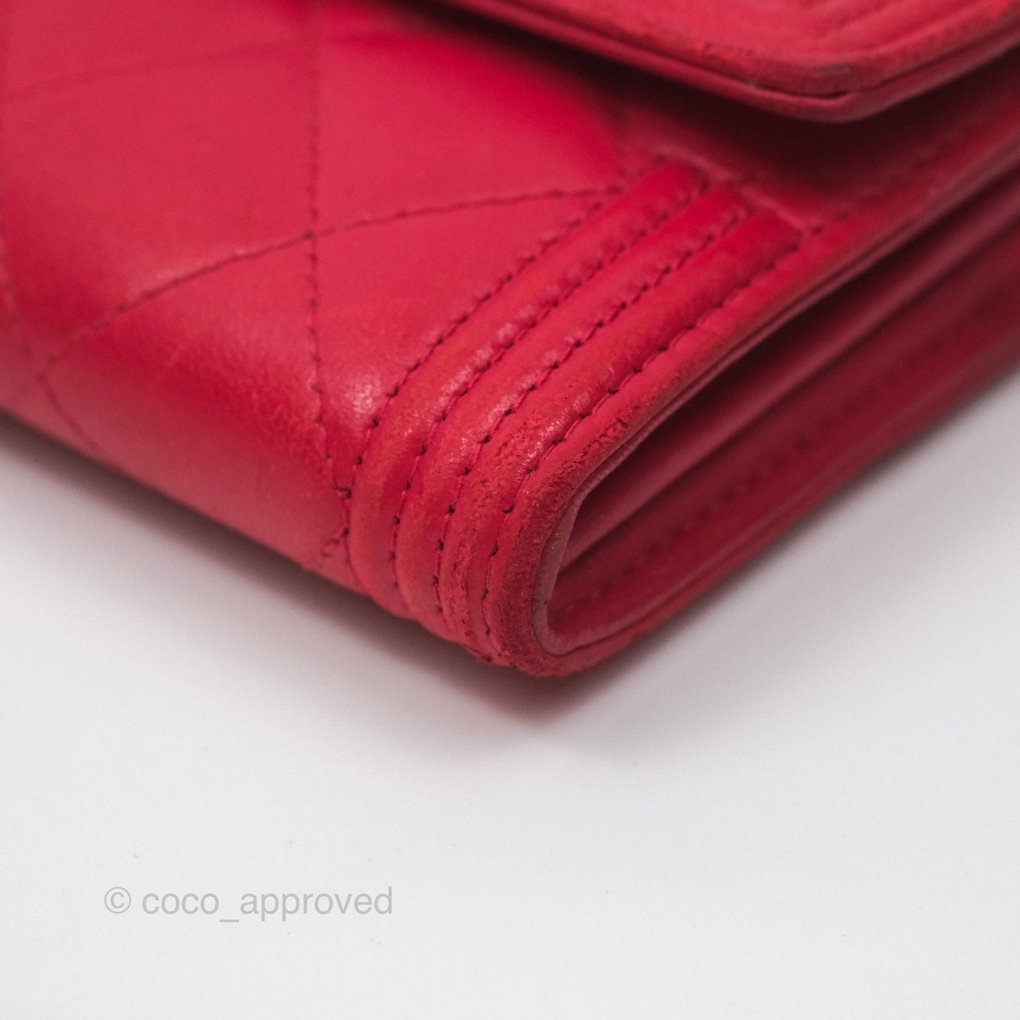 Chanel Quilted Boy Flap Long Wallet Red Lambskin Gold Hardware