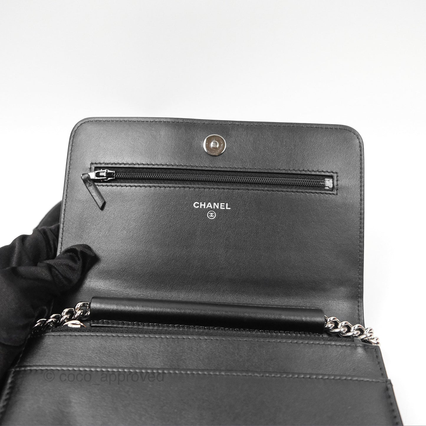 Chanel Chevron Boy Wallet on Chain WOC Black Caviar Silver Hardware