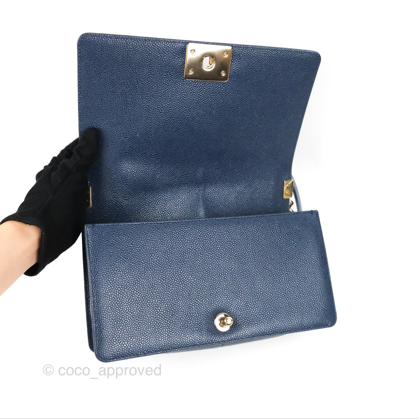 Chanel Quilted Medium Boy Navy Caviar Gold Hardware