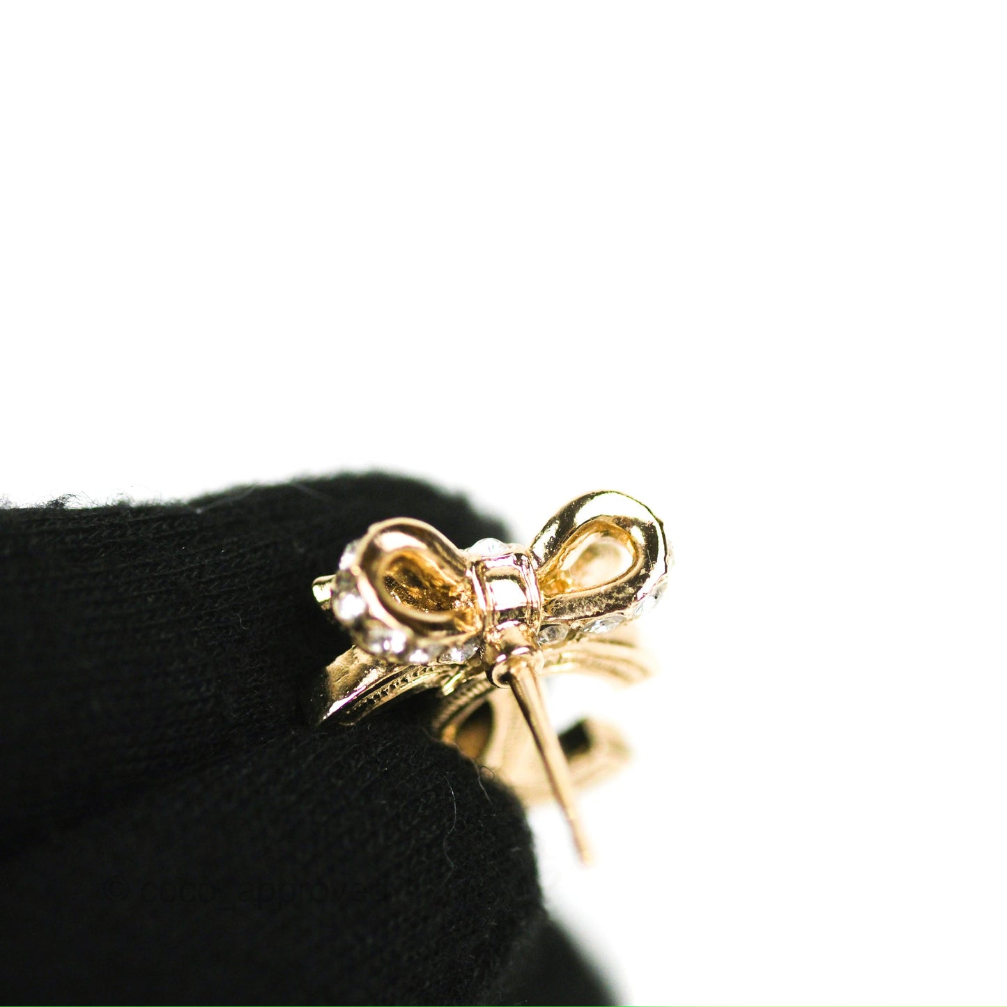 Chanel Crystal Ribbon Bow CC Earrings Gold Tone 23S