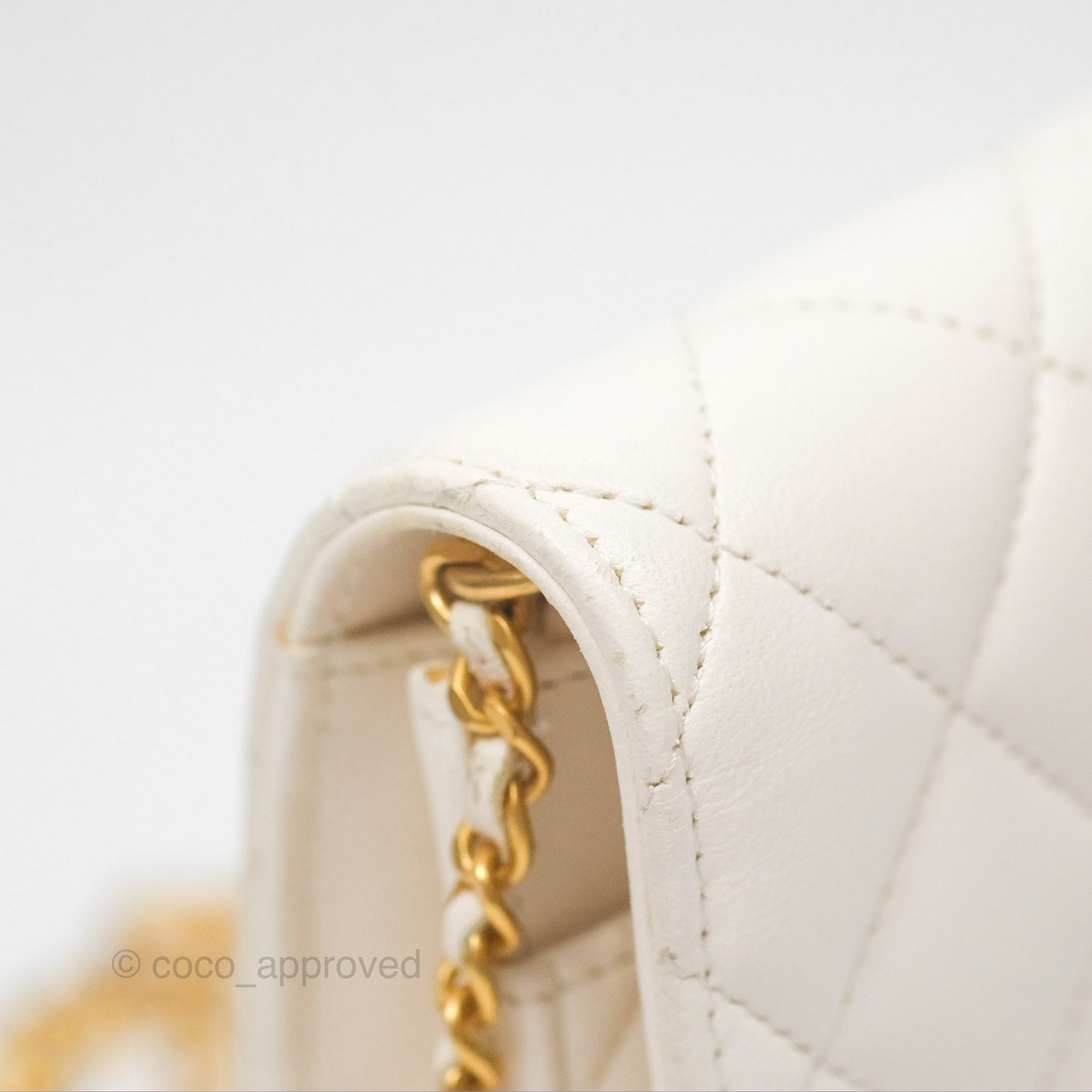 Chanel Quilted Wallet on Chain WOC Coco Heart Chain White Lambskin Aged Gold Hardware 22K