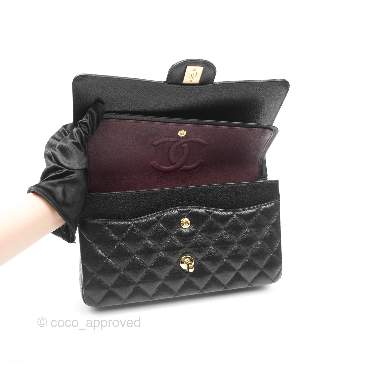 Chanel Classic M/L Medium Flap Quilted Black Caviar Gold Hardware