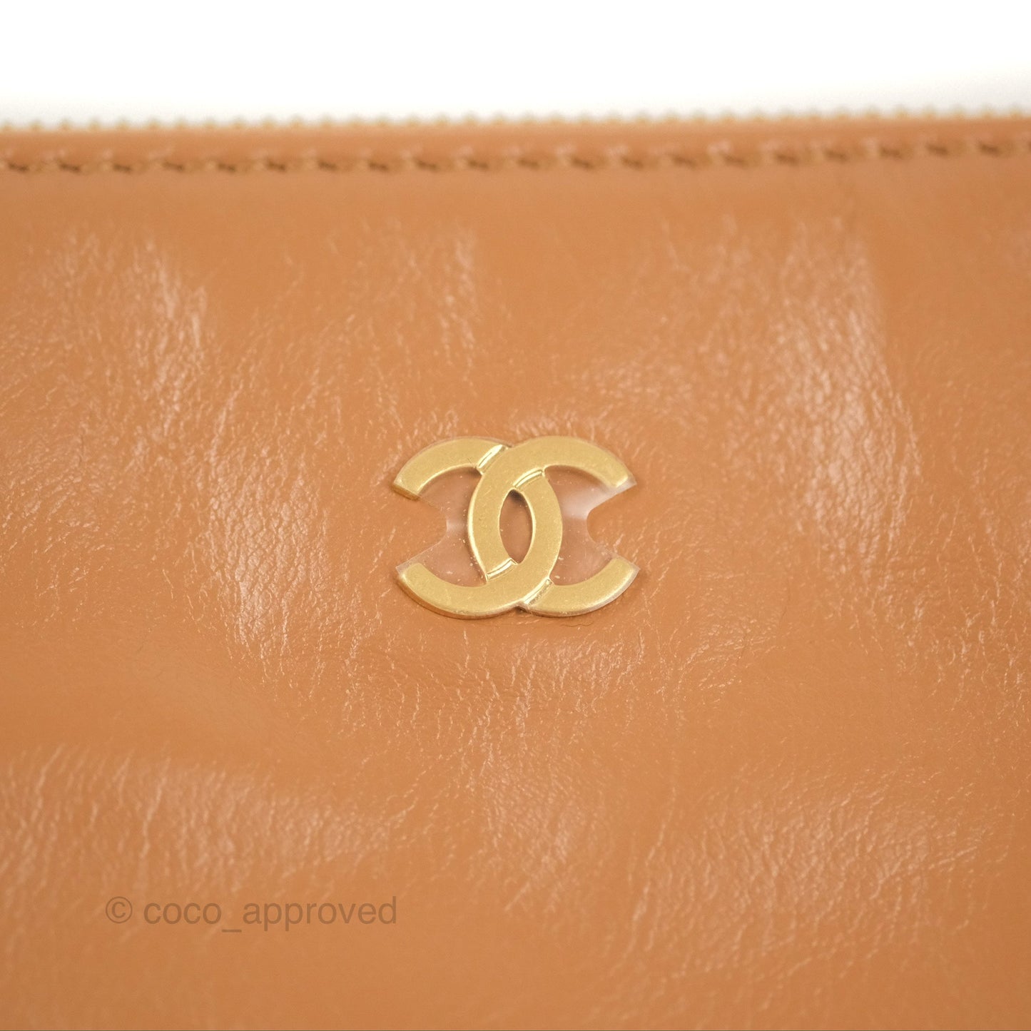 Chanel 22 Small Caramel Beige Shiny Calfskin Aged Gold Hardware