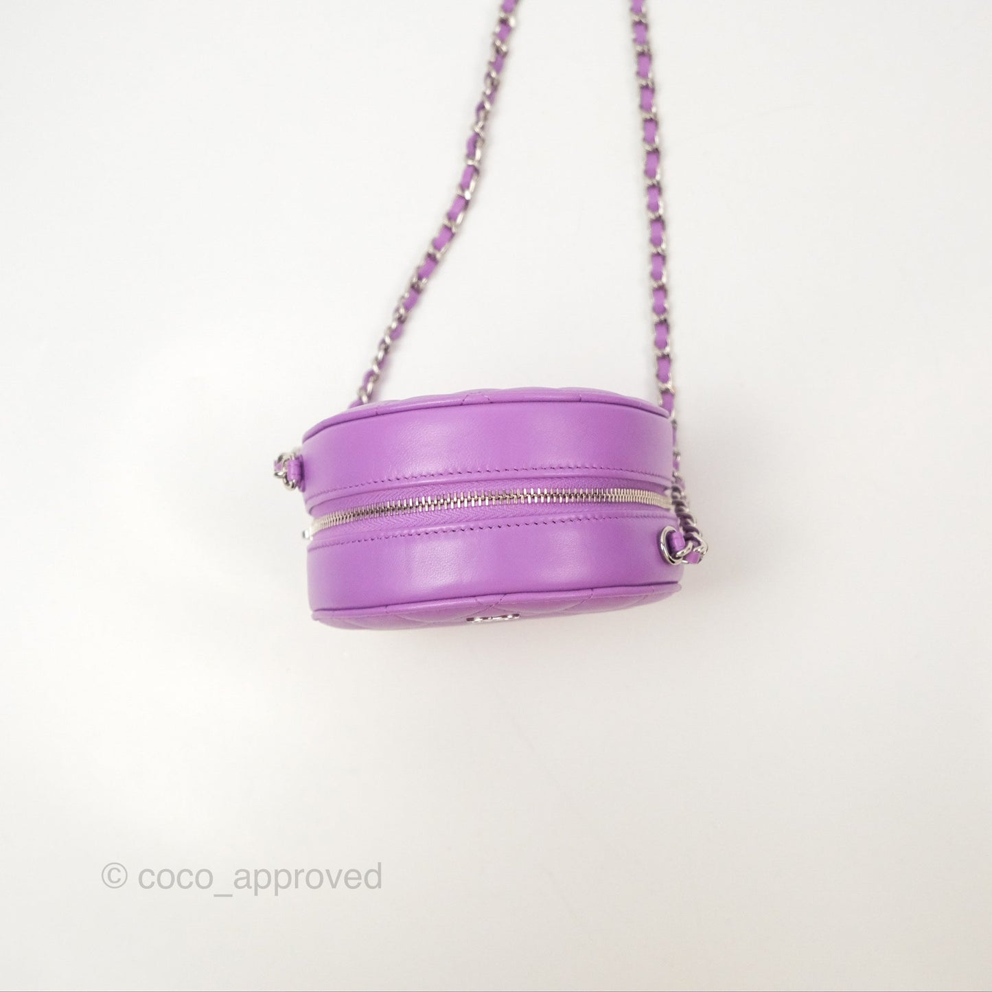 Chanel Round Circle Bag Purple Lambskin Silver Hardware