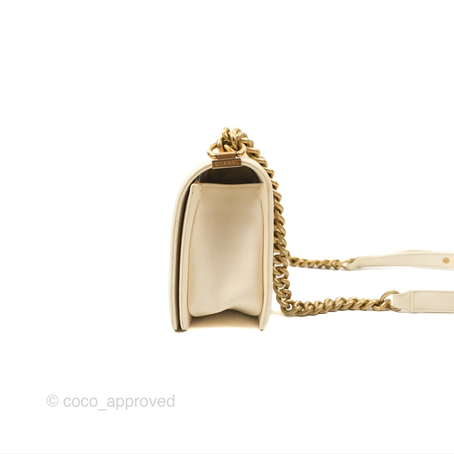 Chanel Medium Boy Quilted Ivory Caviar Aged Gold Hardware