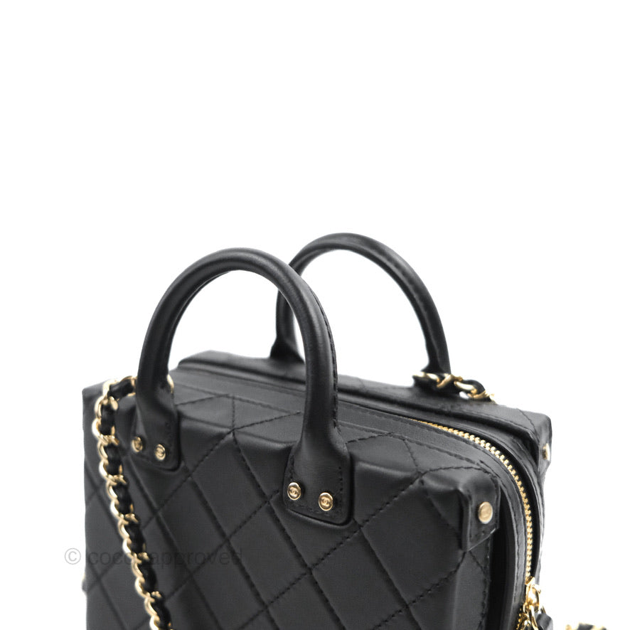 Chanel Quilted Vanity Case with Chain Black Calfskin Gold Hardware 22B