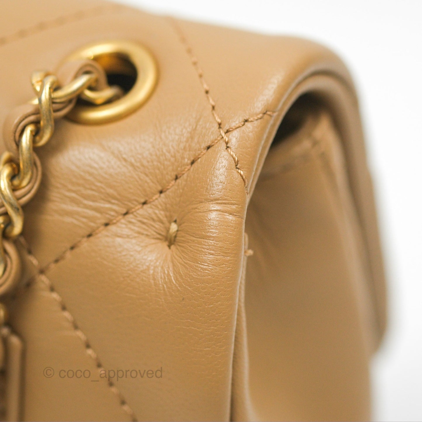 Chanel Mini Flap Bag With Heart CC Charm Dark Beige Lambskin Aged Gold Hardware