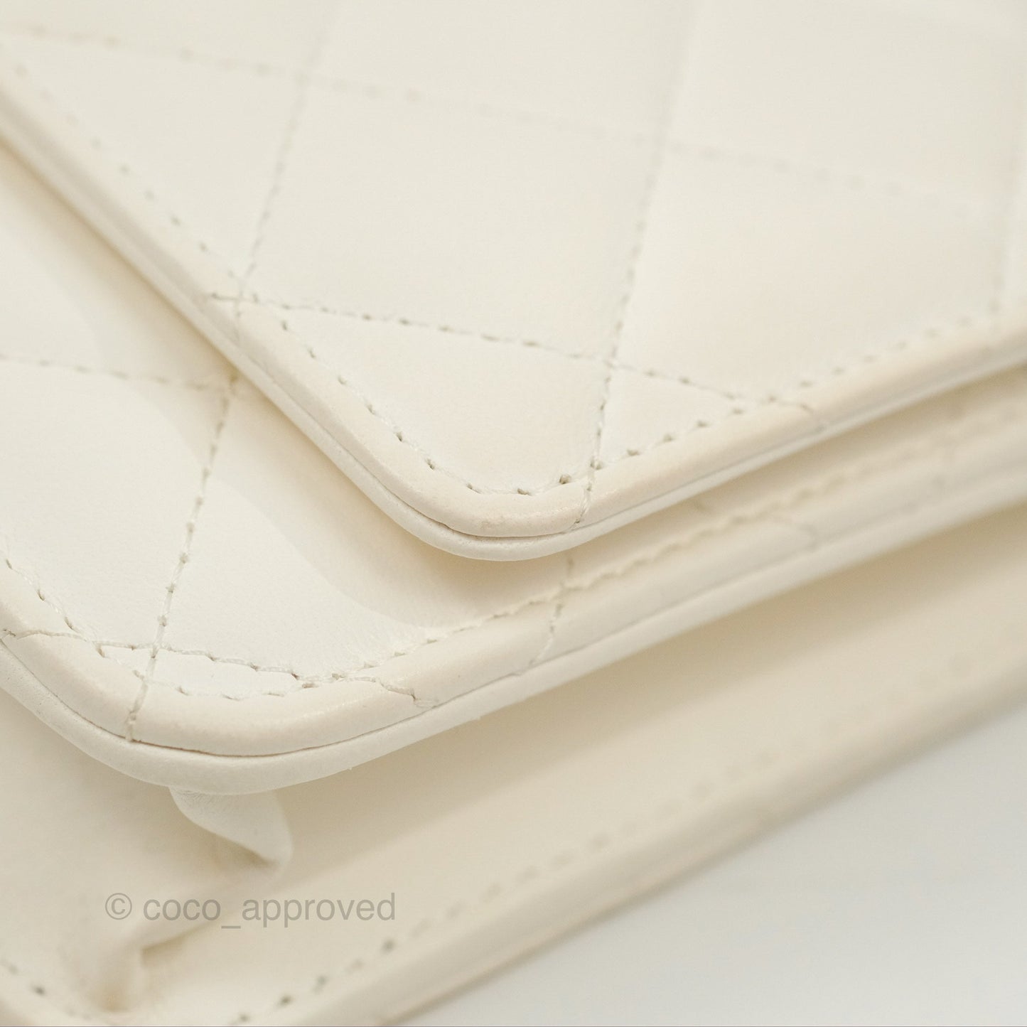 Chanel Quilted Pearl Crush Wallet on Chain WOC White Lambskin Aged Gold Hardware