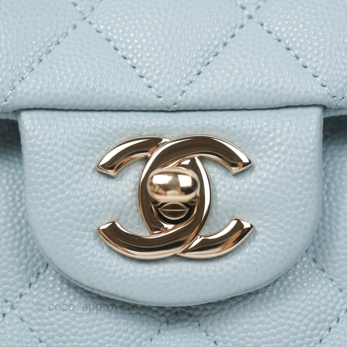 Chanel Small Classic Quilted Flap Light Blue Caviar Gold Hardware