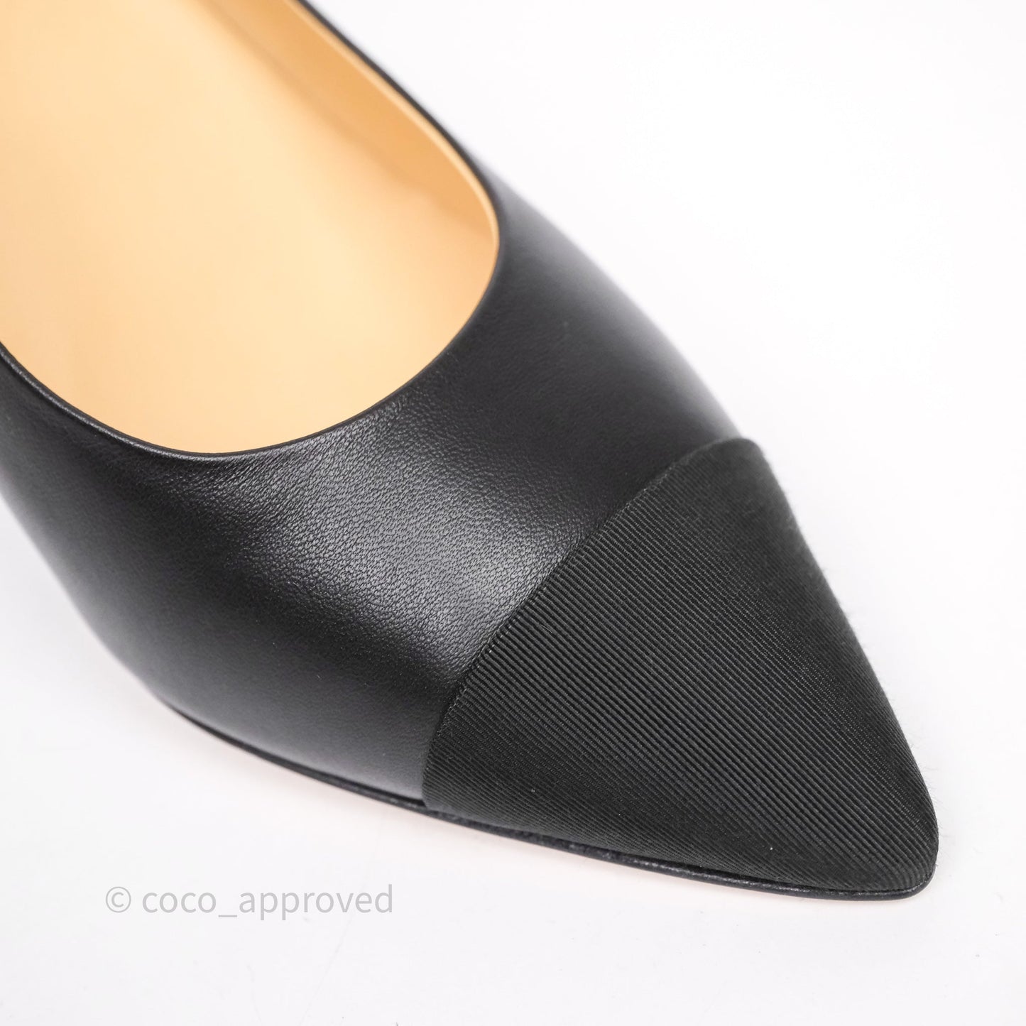 Chanel CC Cap Toe Pumps Heels Black Lambskin Size 38
